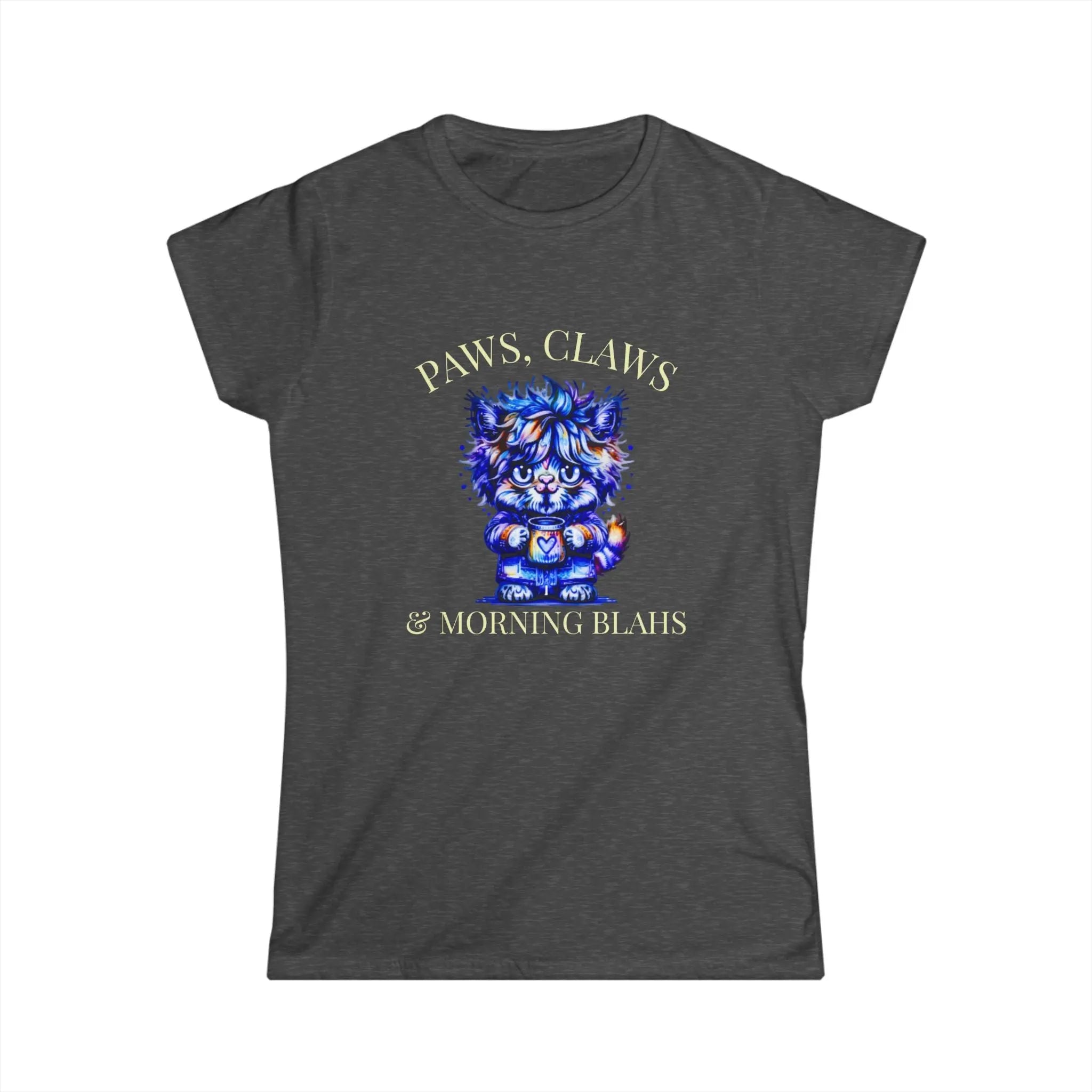 Morning Blahs Tshirt - Cute Colorful Cat and Coffee Tee Printify