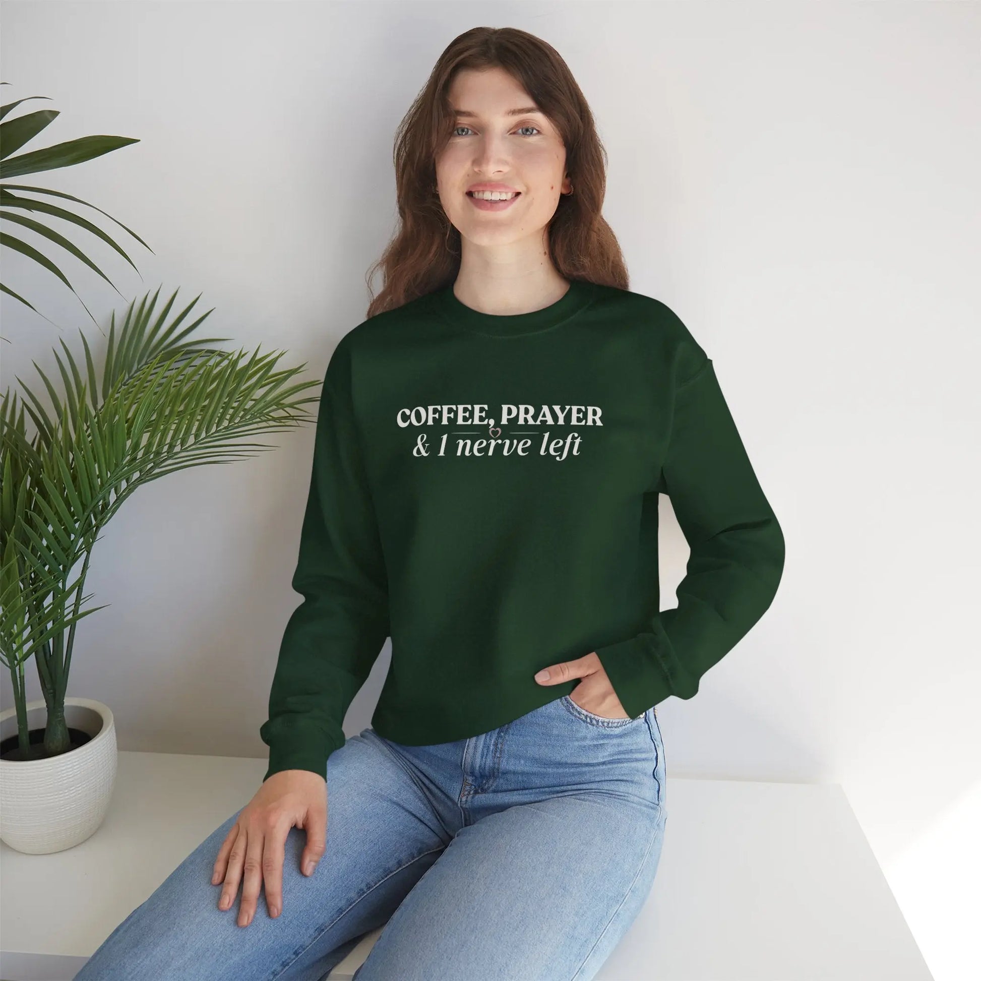 Coffee, Prayer & 1 Nerve Left Sweatshirt Printify