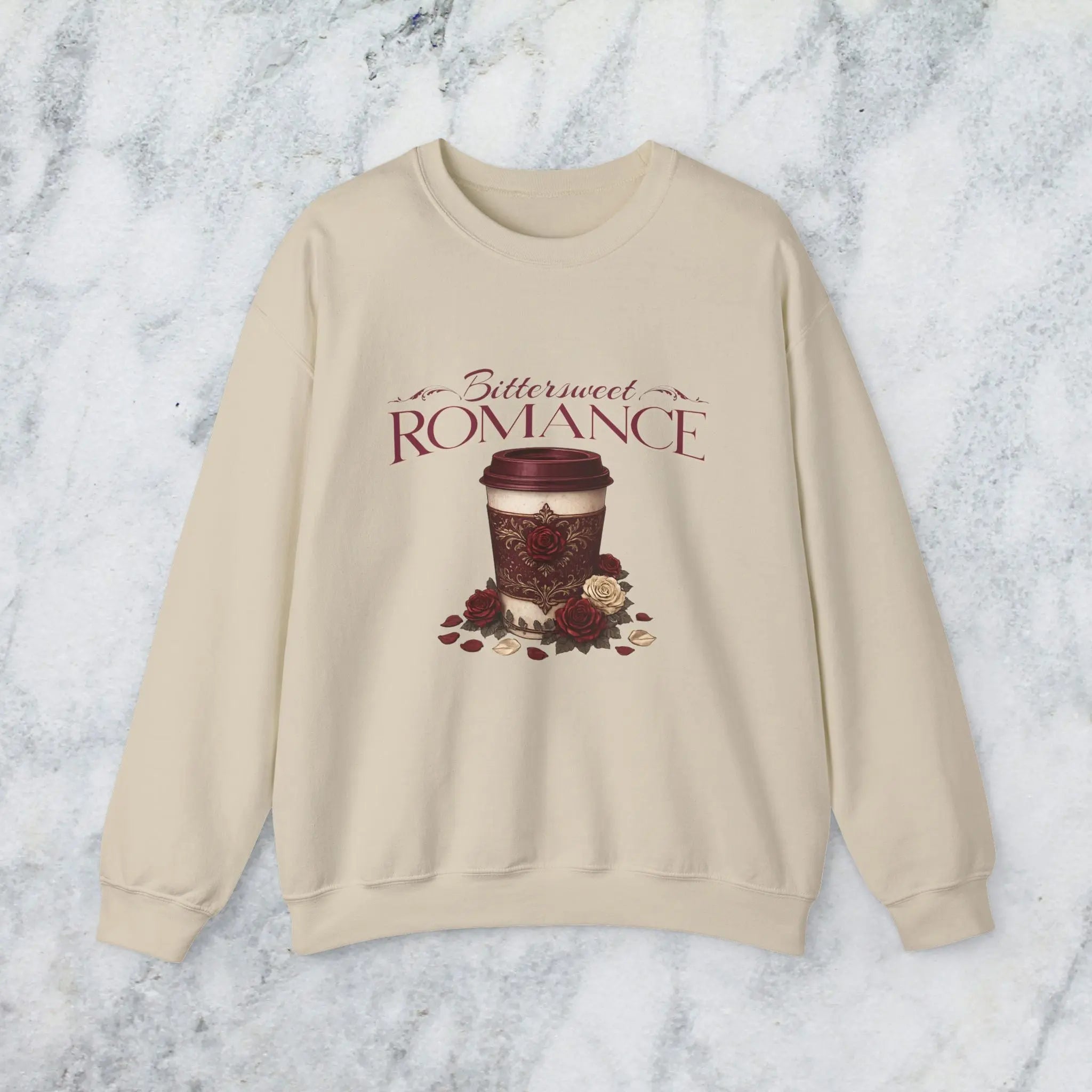 Bitterweet Romance Sweatshirt — Coffee & Roses Cozy Crewneck Printify