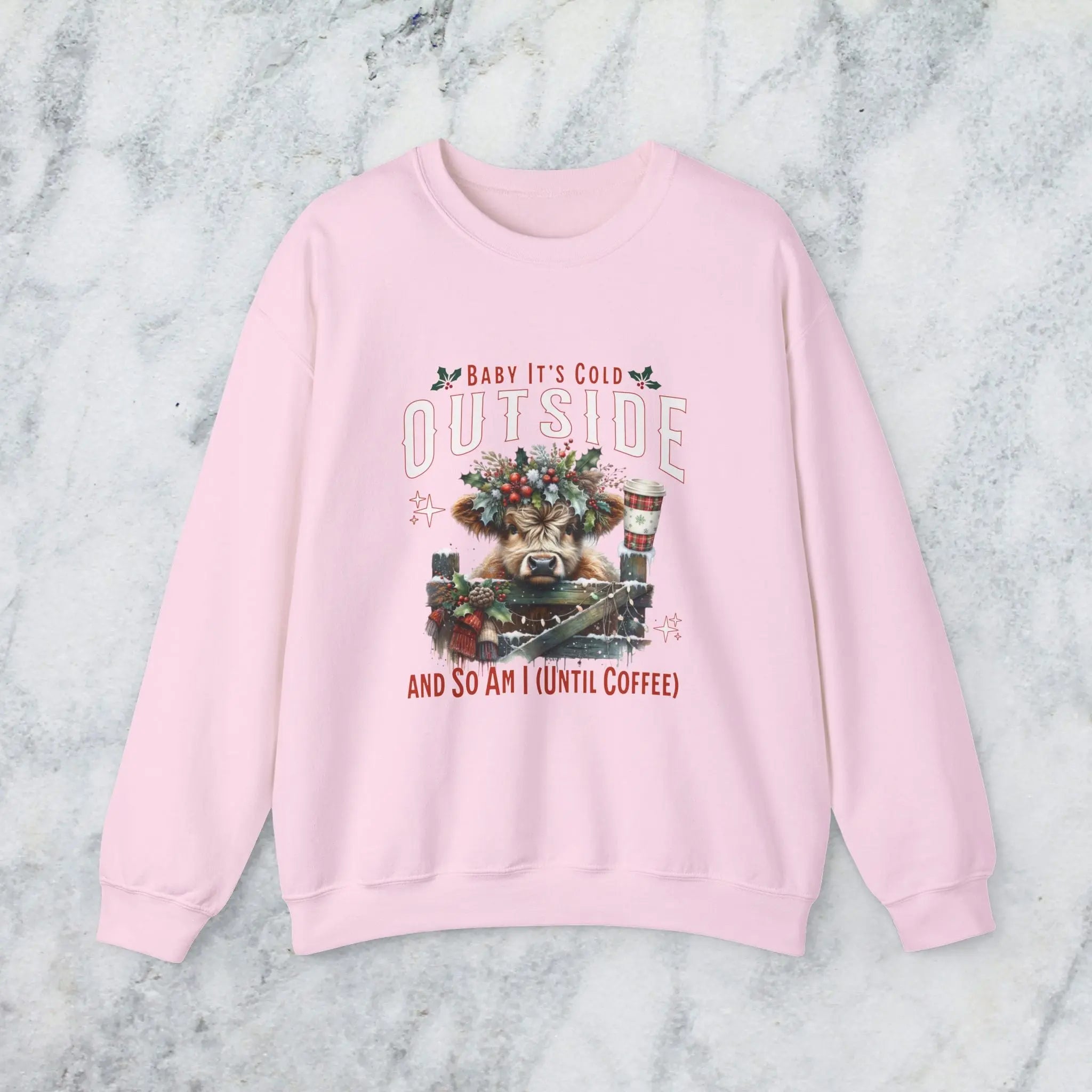 Baby Its Cold Outside Sweatshirt - (And So Am I Until Coffee)' Cozy Winter Cow Shirt Printify