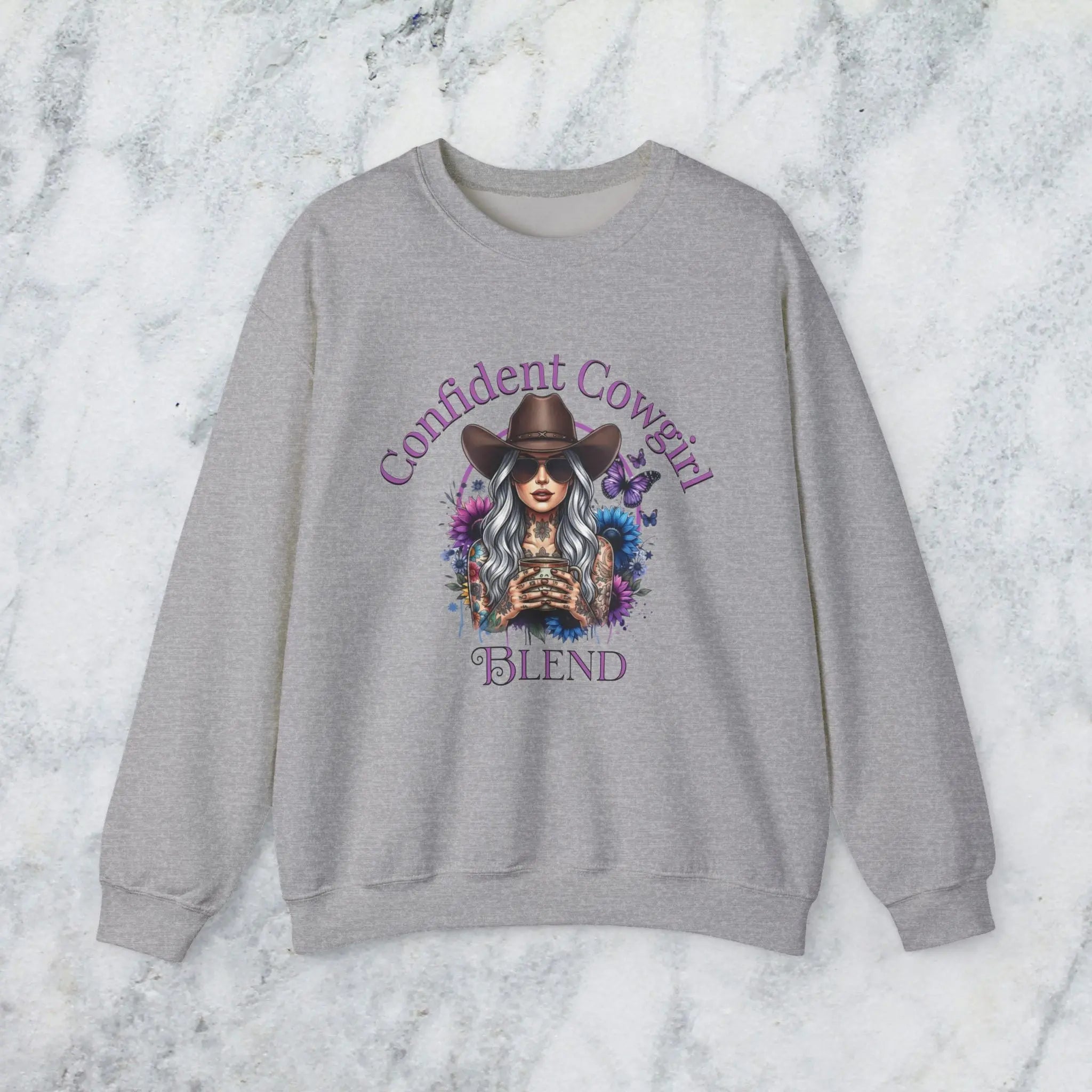 Confident Cowgirl Sweatshirt — Floral Western Coffee Blend Graphic Shirt Printify