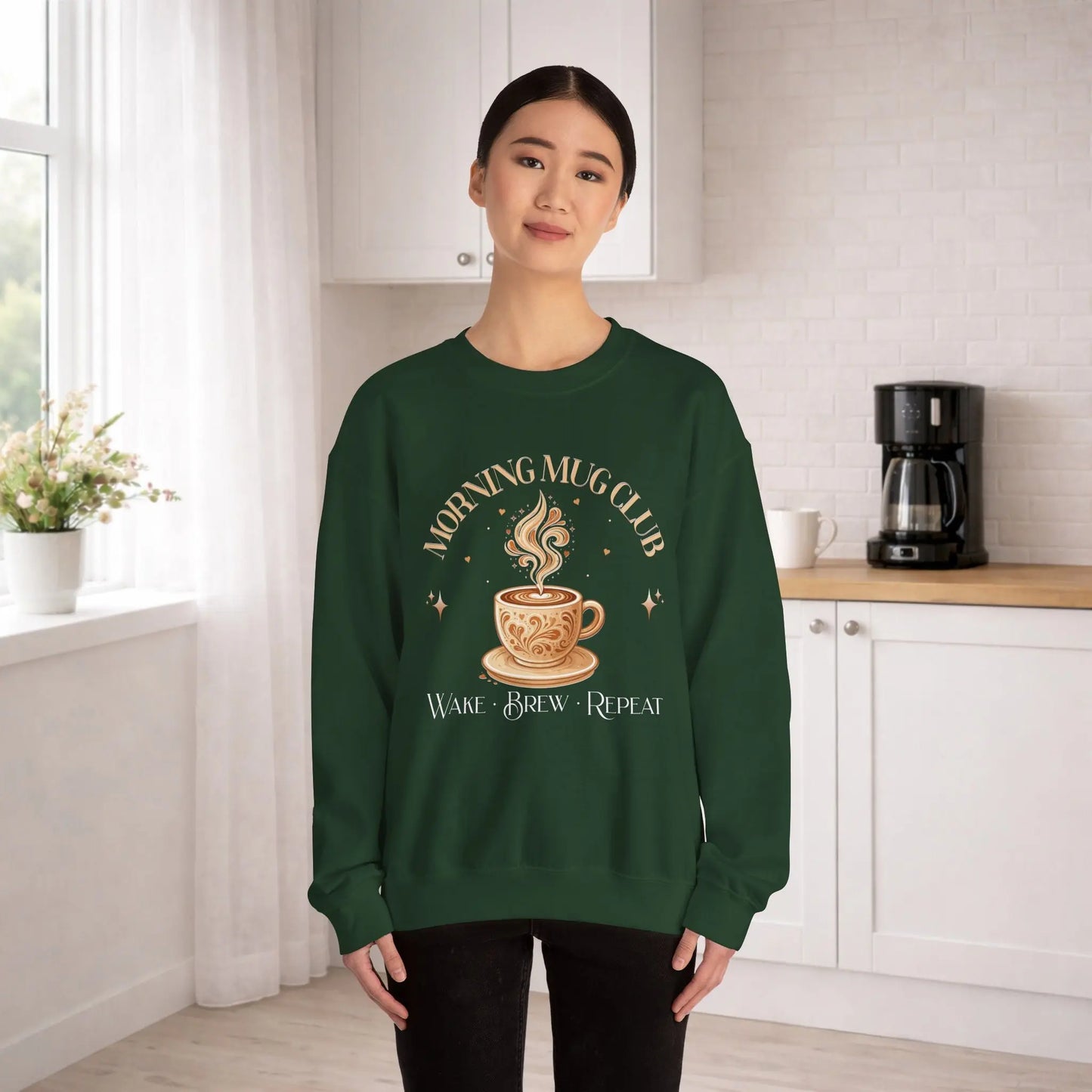Morning Mug Club Sweatshirt - Wake, Brew, Repeat Printify