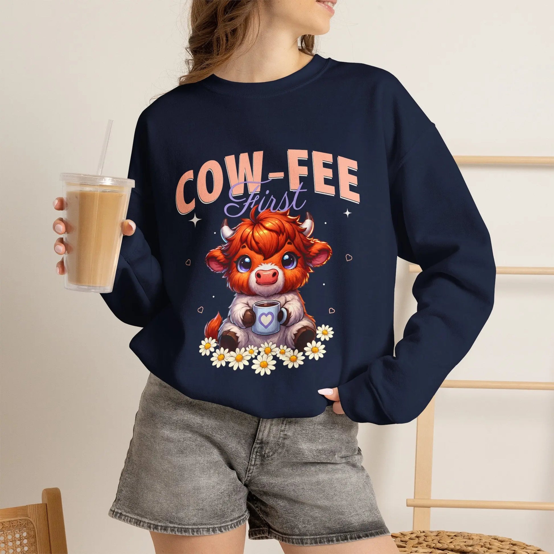 Cow-Fee First Sweatshirt Printify