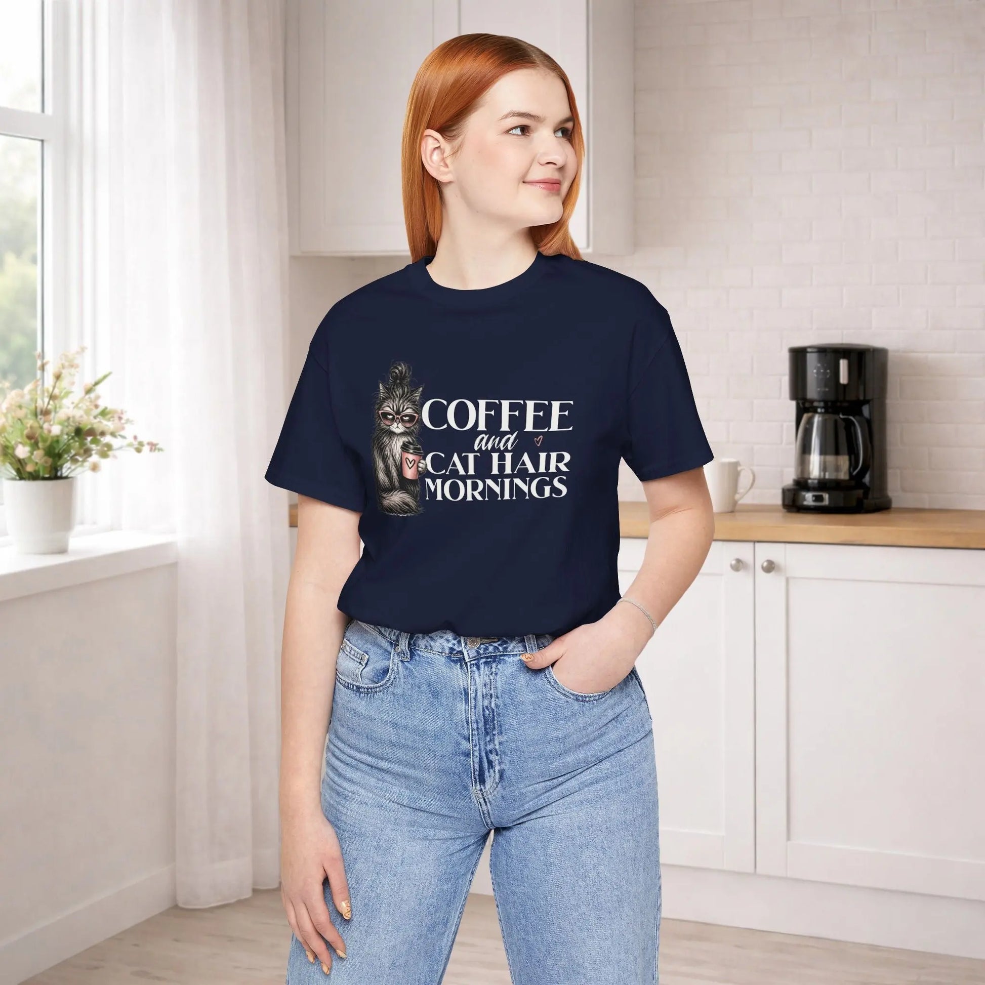 Coffee & Cat Hair Mornings T-Shirt Printify