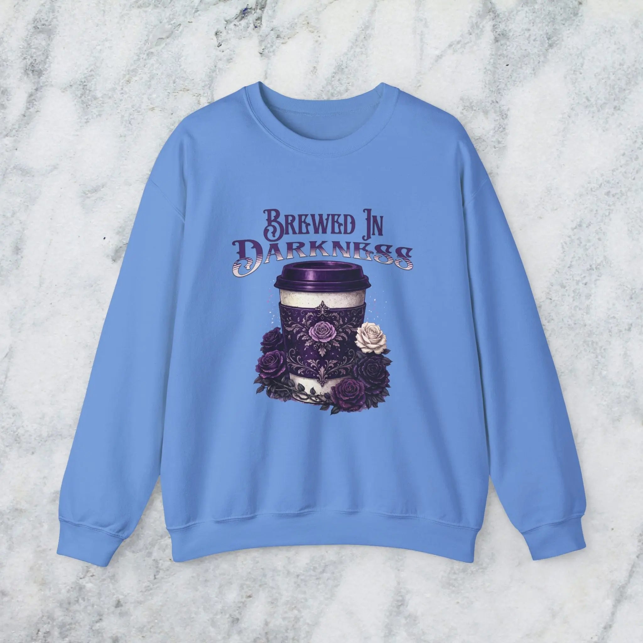 Brewed in Darkness Sweatshirt — Gothic Coffee Cup Graphic Printify