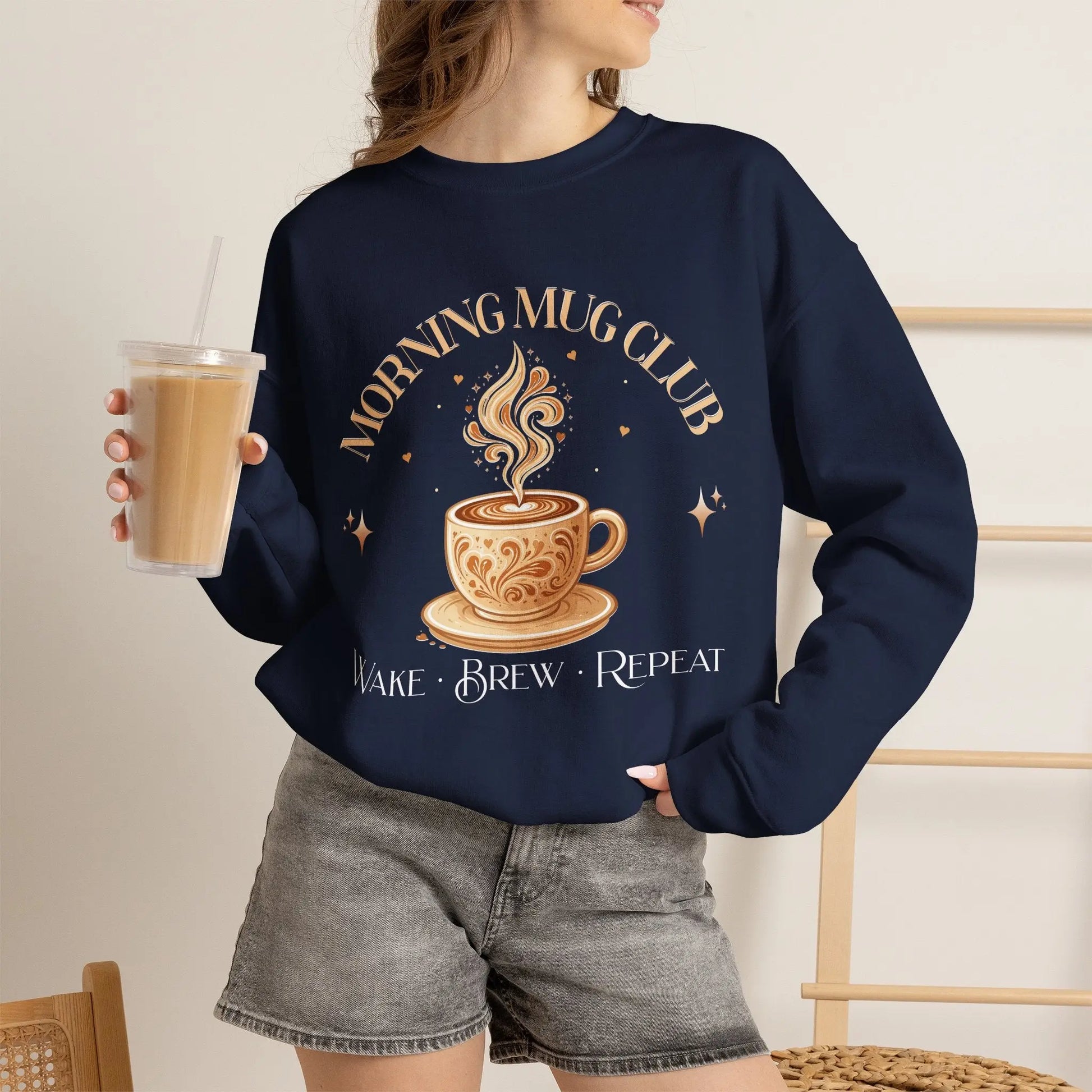 Morning Mug Club Sweatshirt - Wake, Brew, Repeat Printify