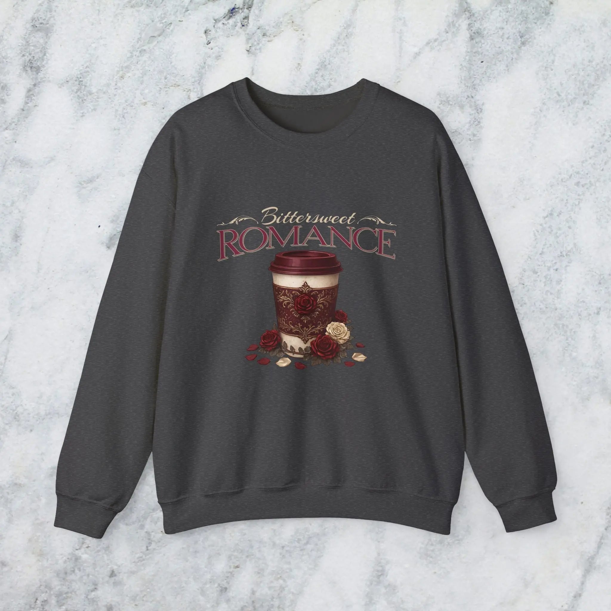 Bitterweet Romance Sweatshirt — Coffee & Roses Cozy Crewneck Printify