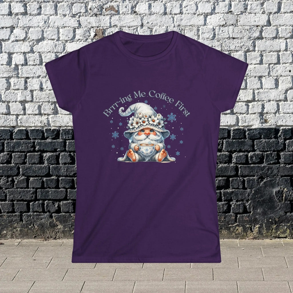 Brr-ing Me Coffee First T-Shirt - Cute Gnome Winter Design Printify