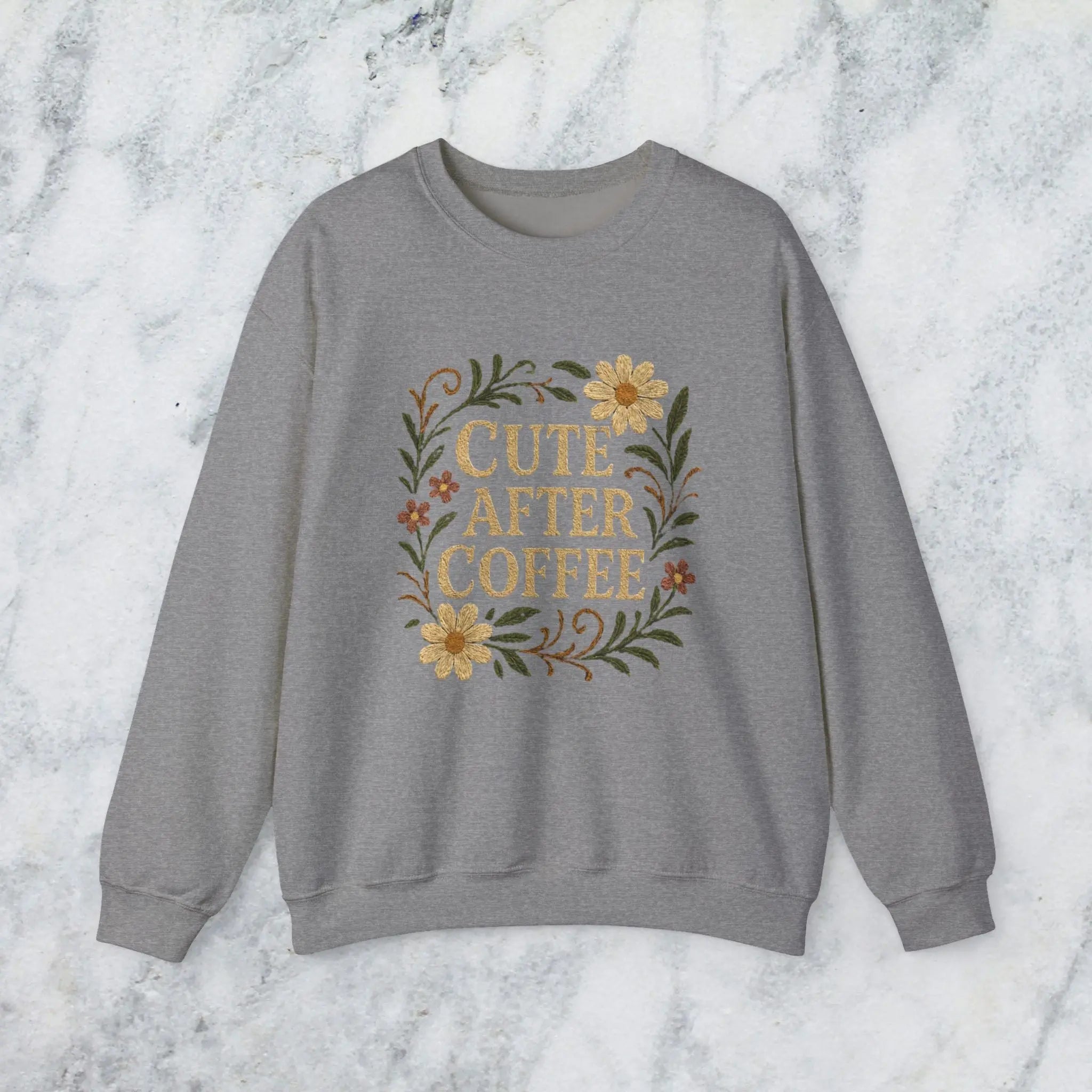 Cute After Coffee Floral Sweatshirt — Faux Embroidery Crewneck - Boldly Bitter Company