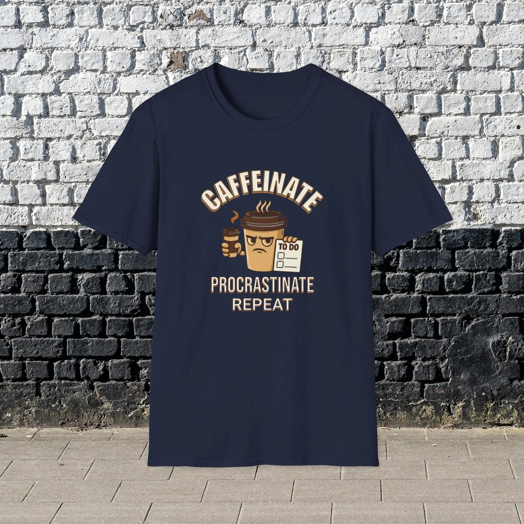 Caffeinate Procrastinate Repeat T-Shirt — Funny Coffee Lover Tee Printify