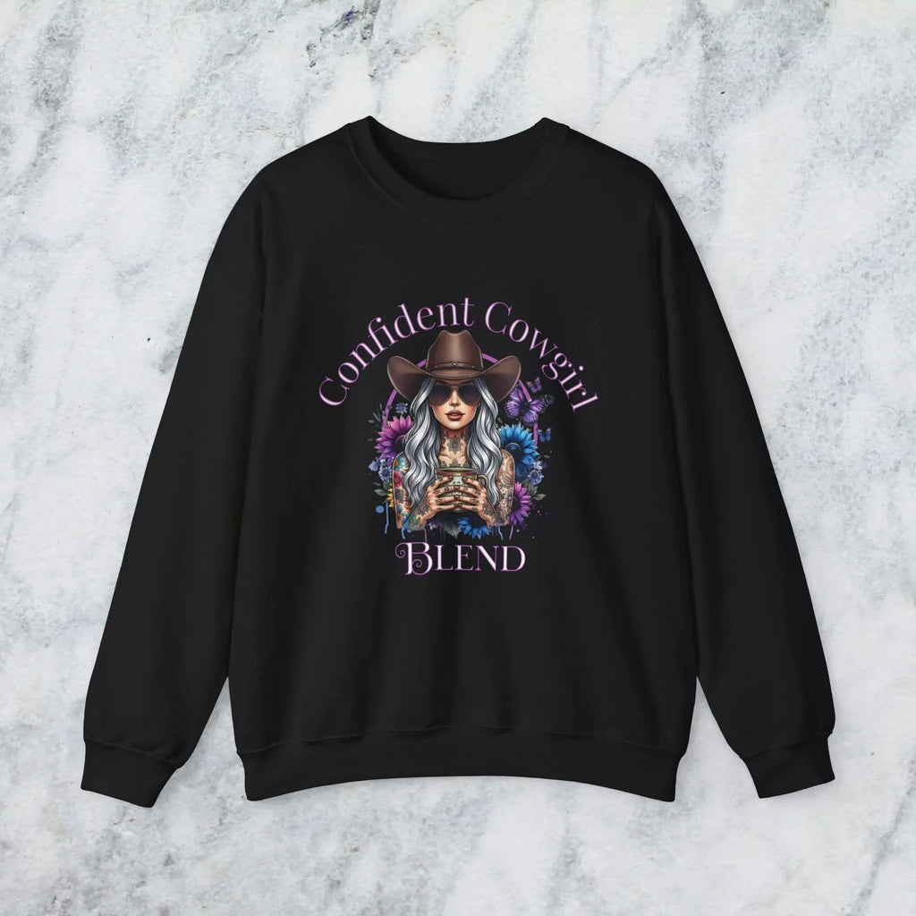 Confident Cowgirl Sweatshirt — Floral Western Coffee Blend Graphic Shirt Printify