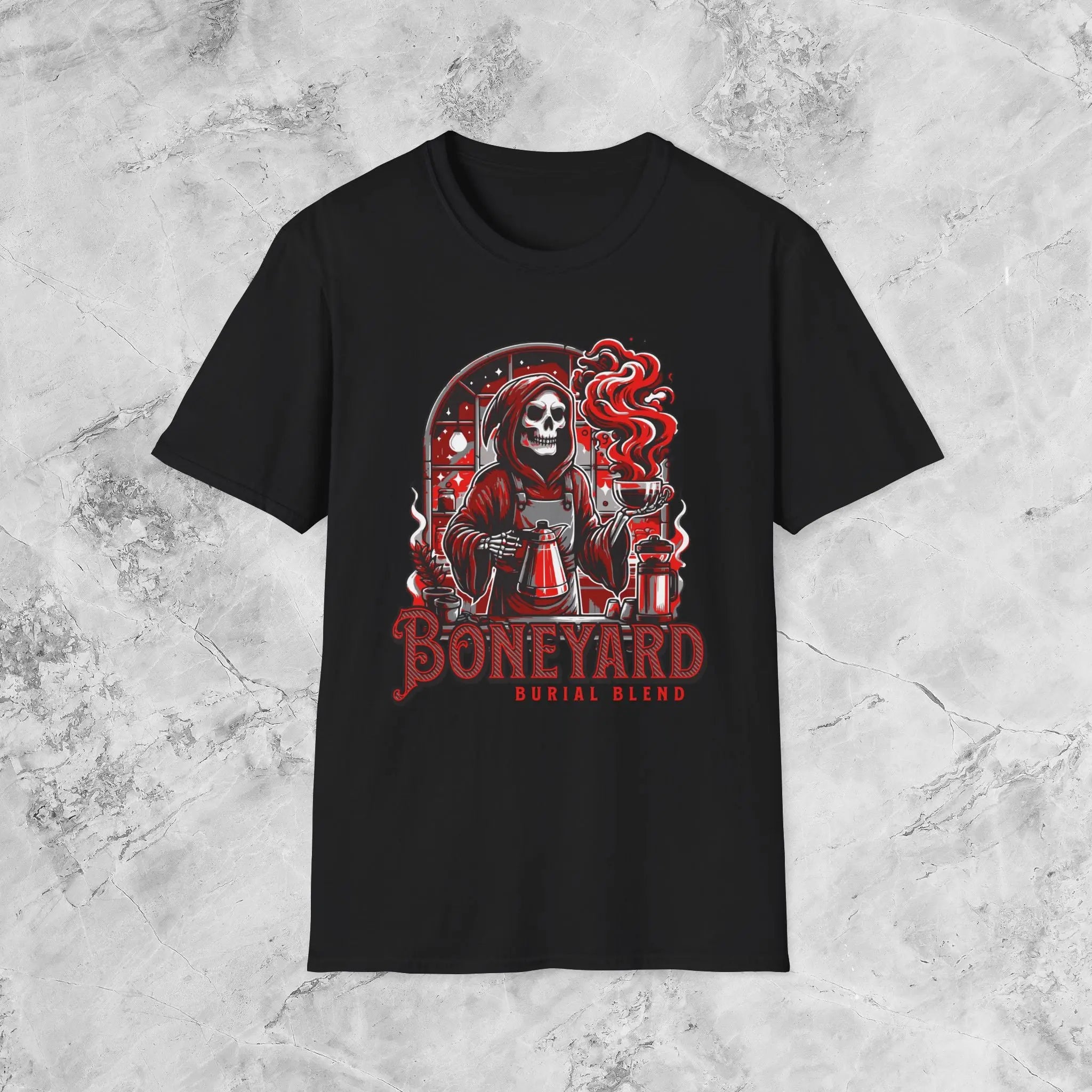 Boneyard Burial Blend T-Shirt — Skeleton Scientist Brewing Coffee Graphic Tee - Boldly Bitter Company