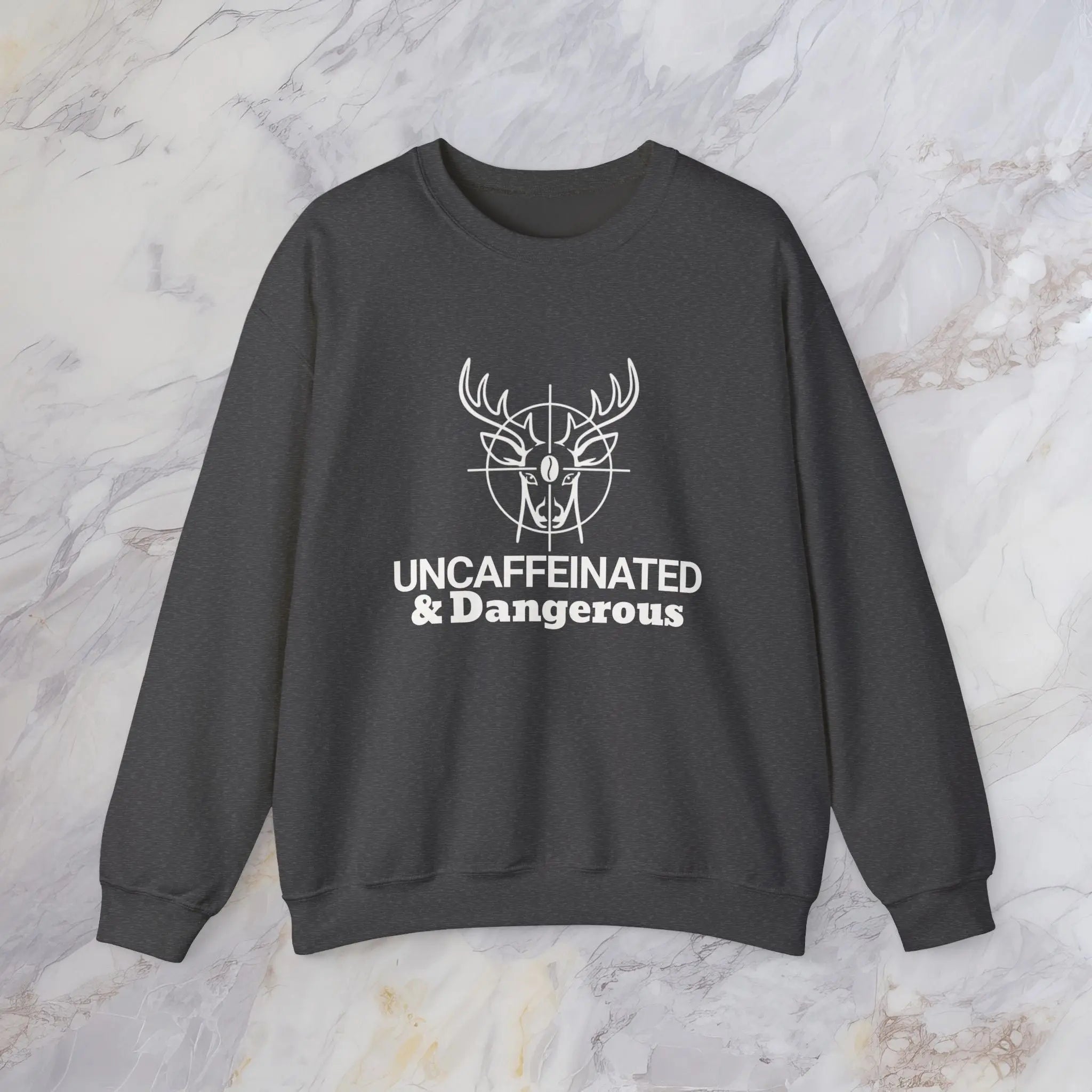 Uncaffeinated & Dangerous Sweatshirt — Deer Coffee Graphic Crewneck Printify