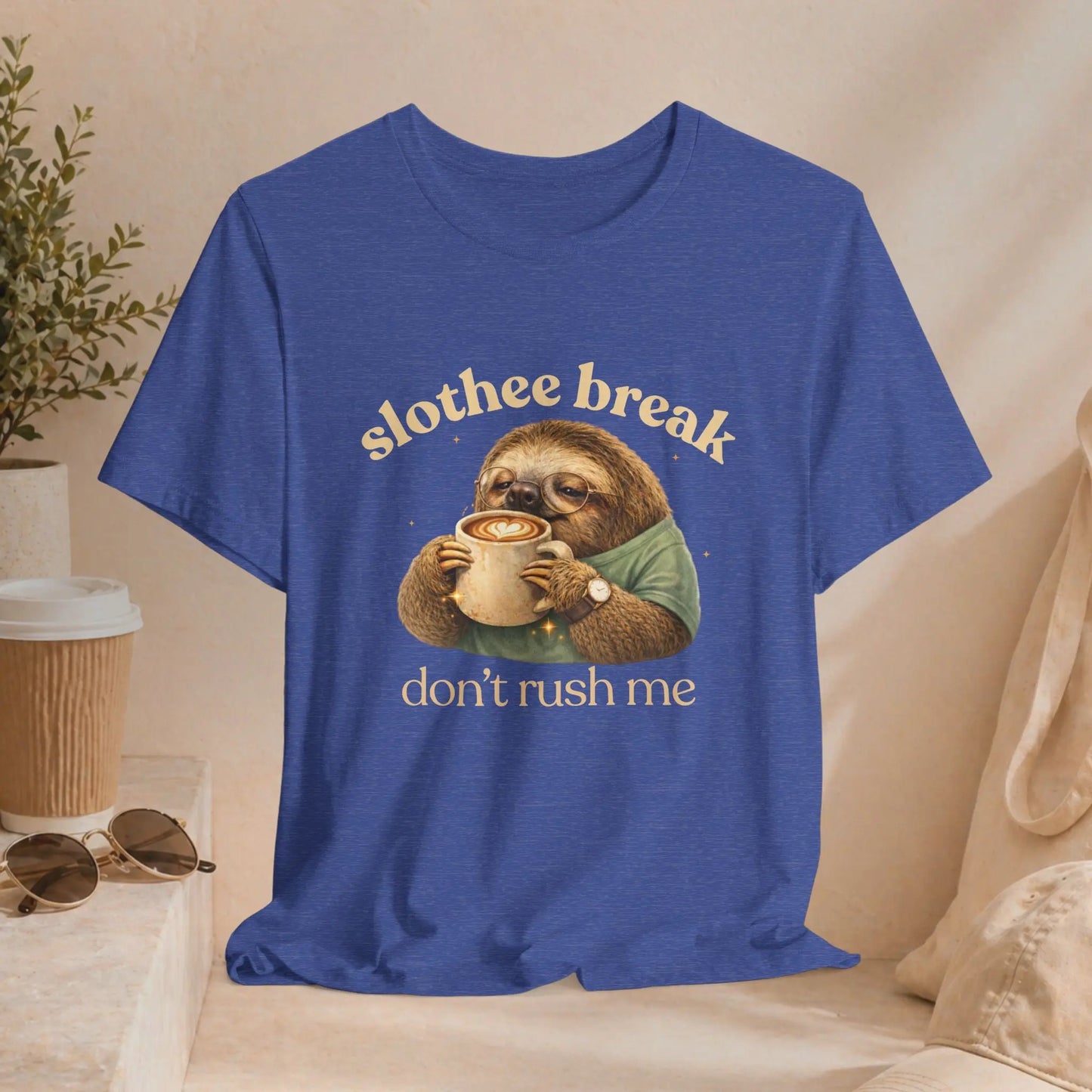 Slothee Break T‑Shirt – "Don't Rush Me" Cute Sloth Coffee Tee Printify