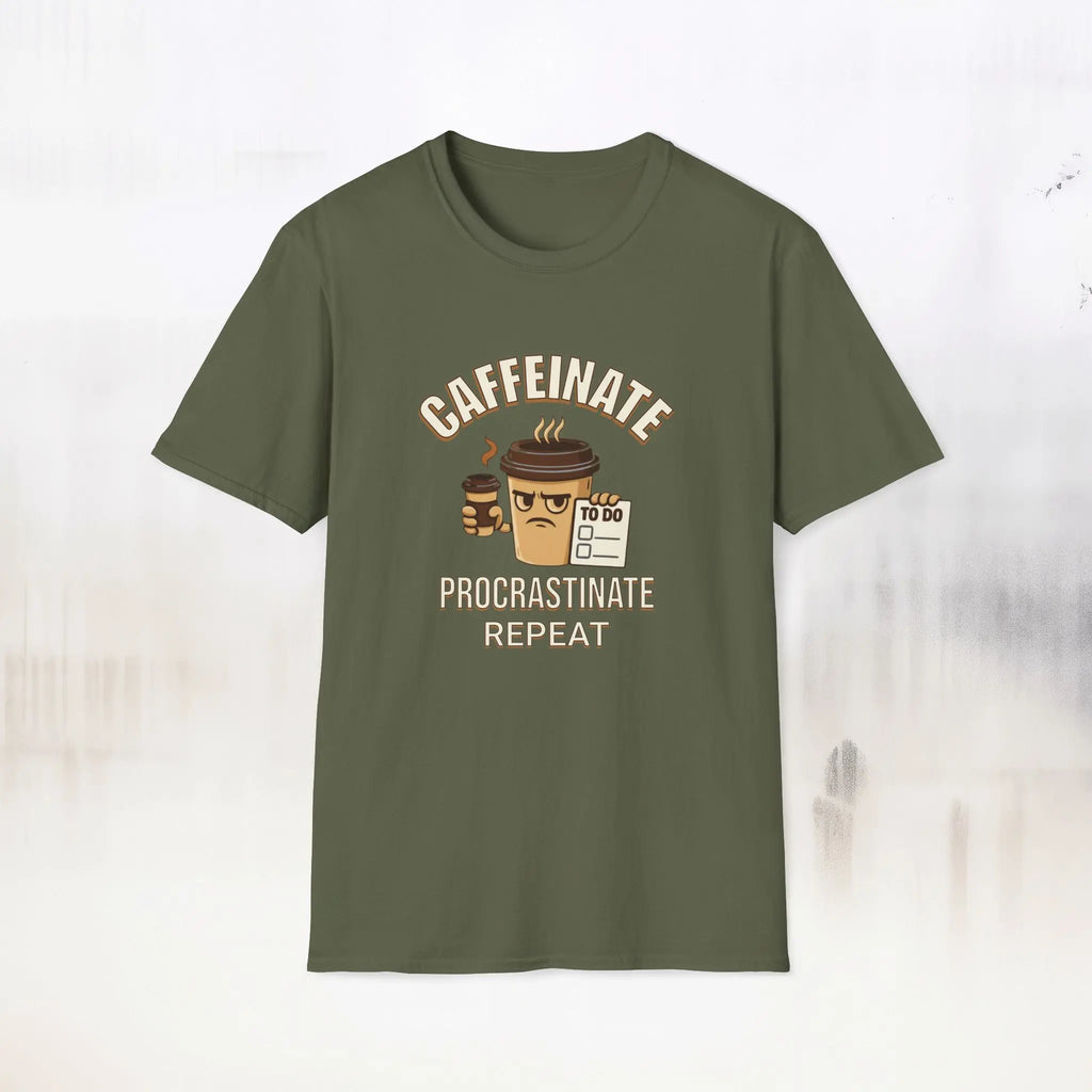 Caffeinate Procrastinate Repeat T-Shirt — Funny Coffee Lover Tee - Boldly Bitter Company