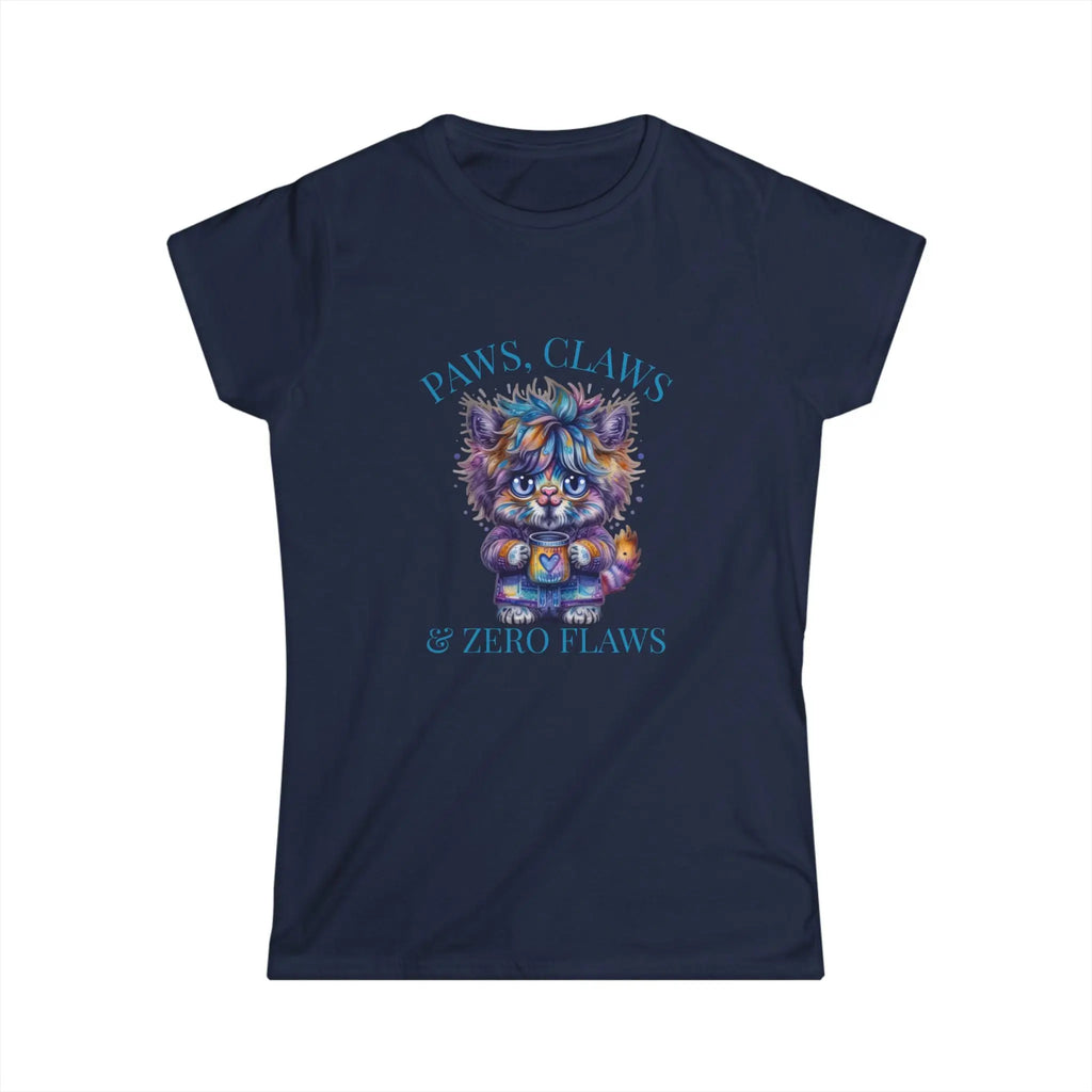 Fluffy Cat Coffee T-Shirt – Paws, Claws, and Zero Flaws Colorful Cat Tee Printify