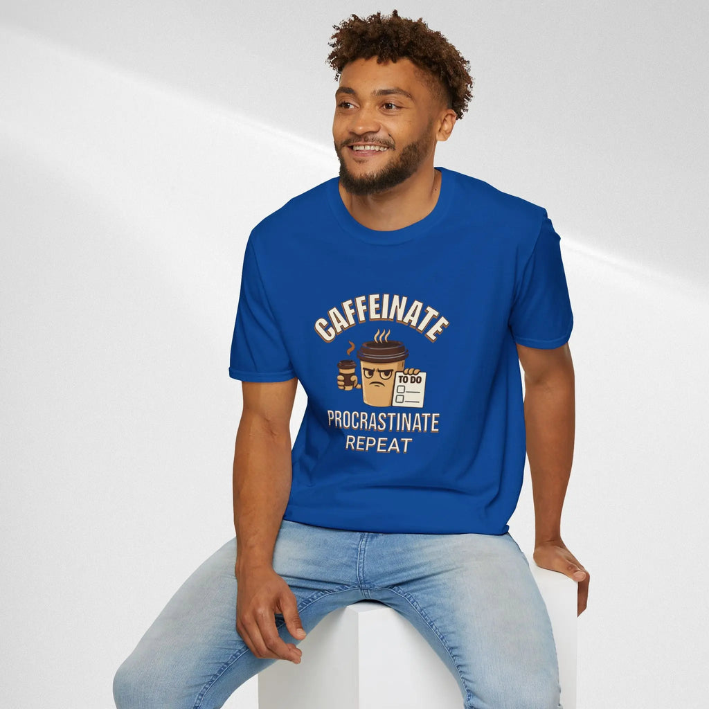 Caffeinate Procrastinate Repeat T-Shirt — Funny Coffee Lover Tee Printify