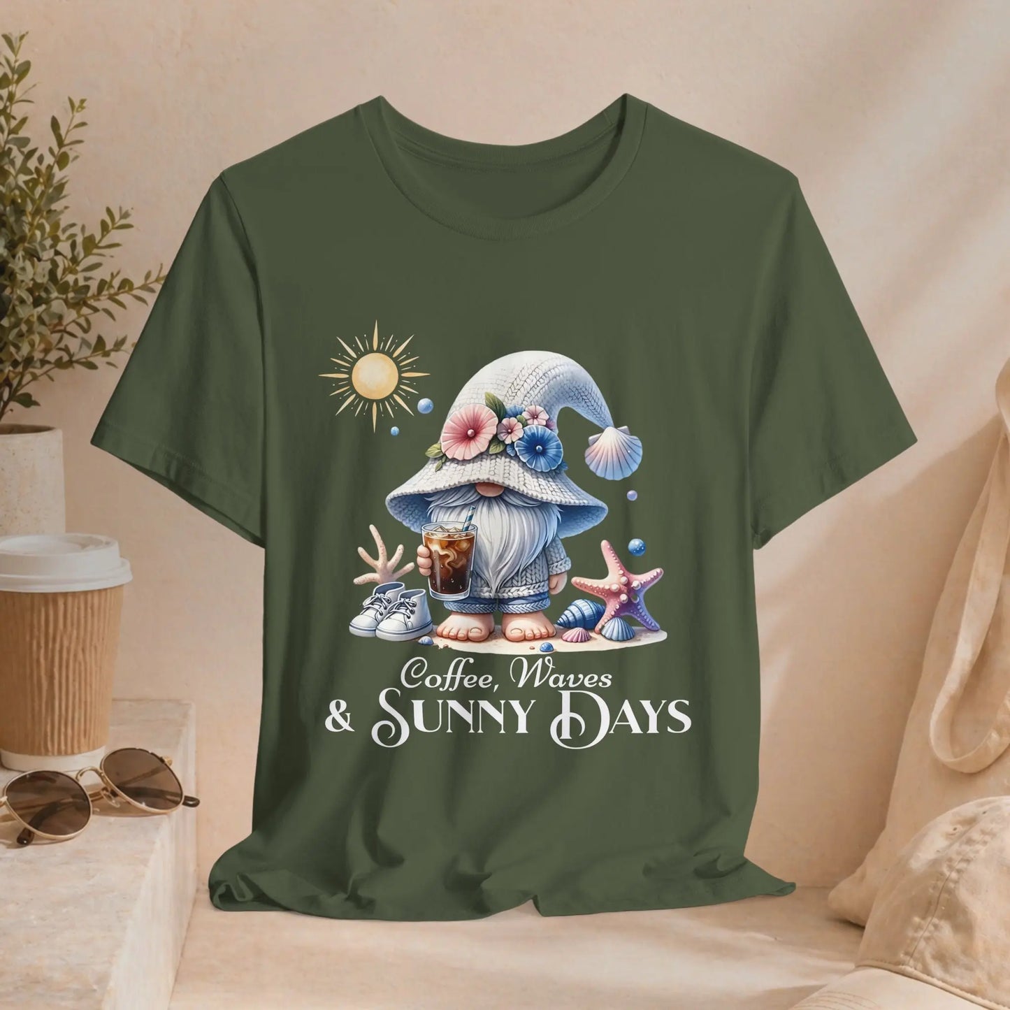 Sunny Days Gnome Coffee T-shirt Printify