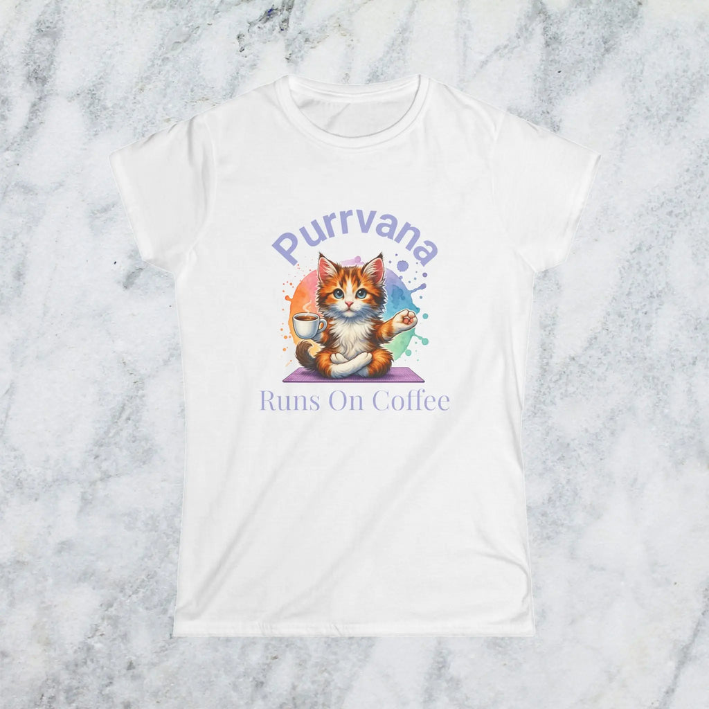 Purrvana Cat Yoga Coffee Shirt – Funny Cat Lover Gift for Coffee Addicts Printify
