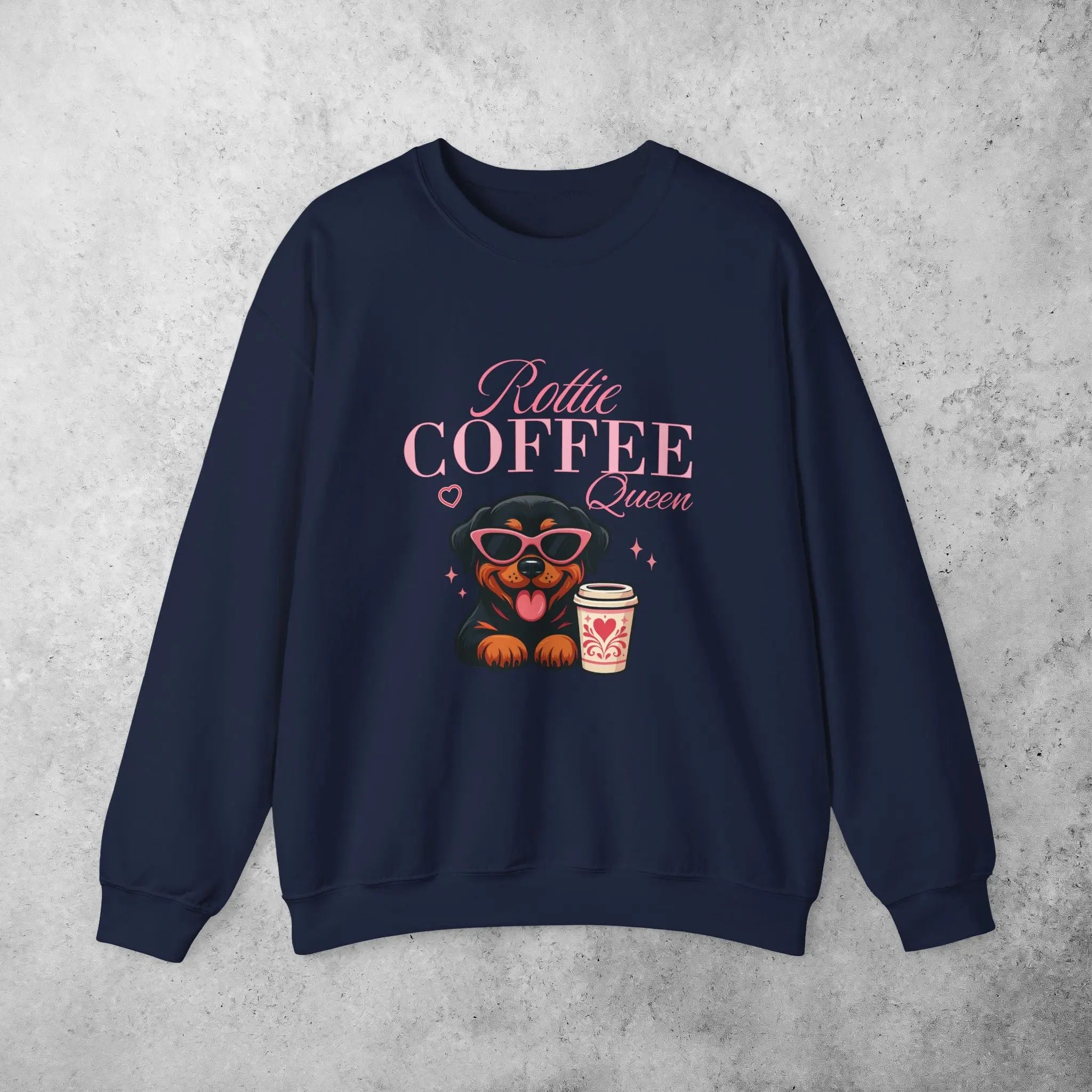 Rottie Coffee Sweatshirt — Cute Rottweiler with Coffee Graphic Printify