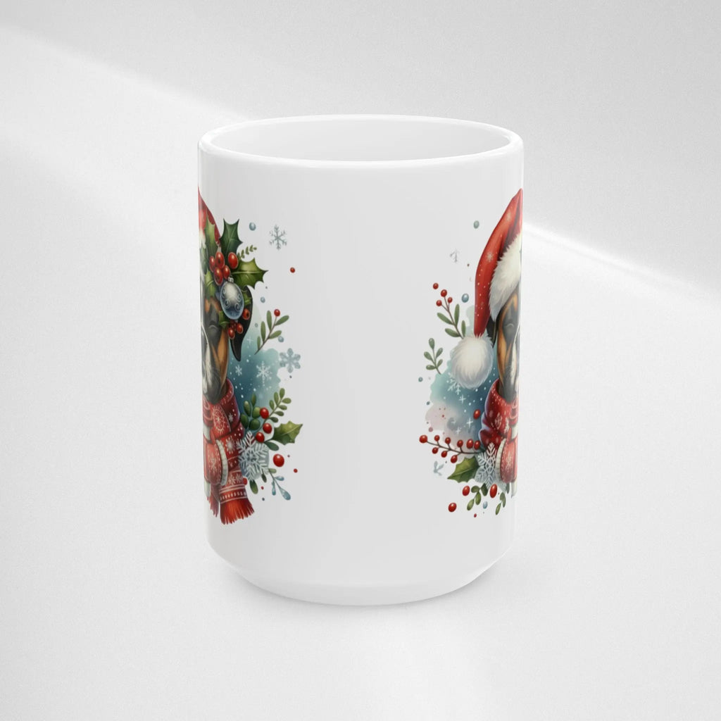 Christmas Boxer Puppy Coffee Mug — 15oz Ceramic Holiday Mug Printify