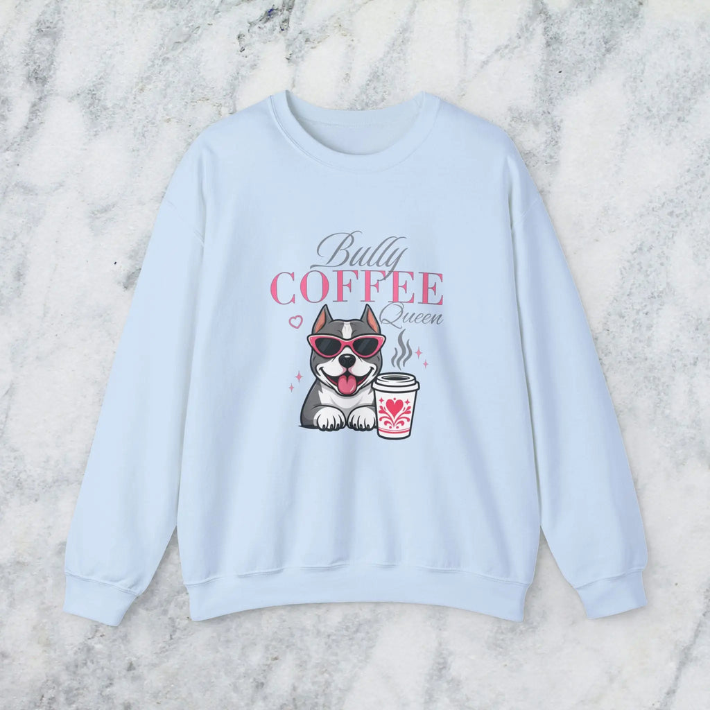Bully Coffee Queen Sweatshirt — Pitbull with Coffee & Pink Shades Printify