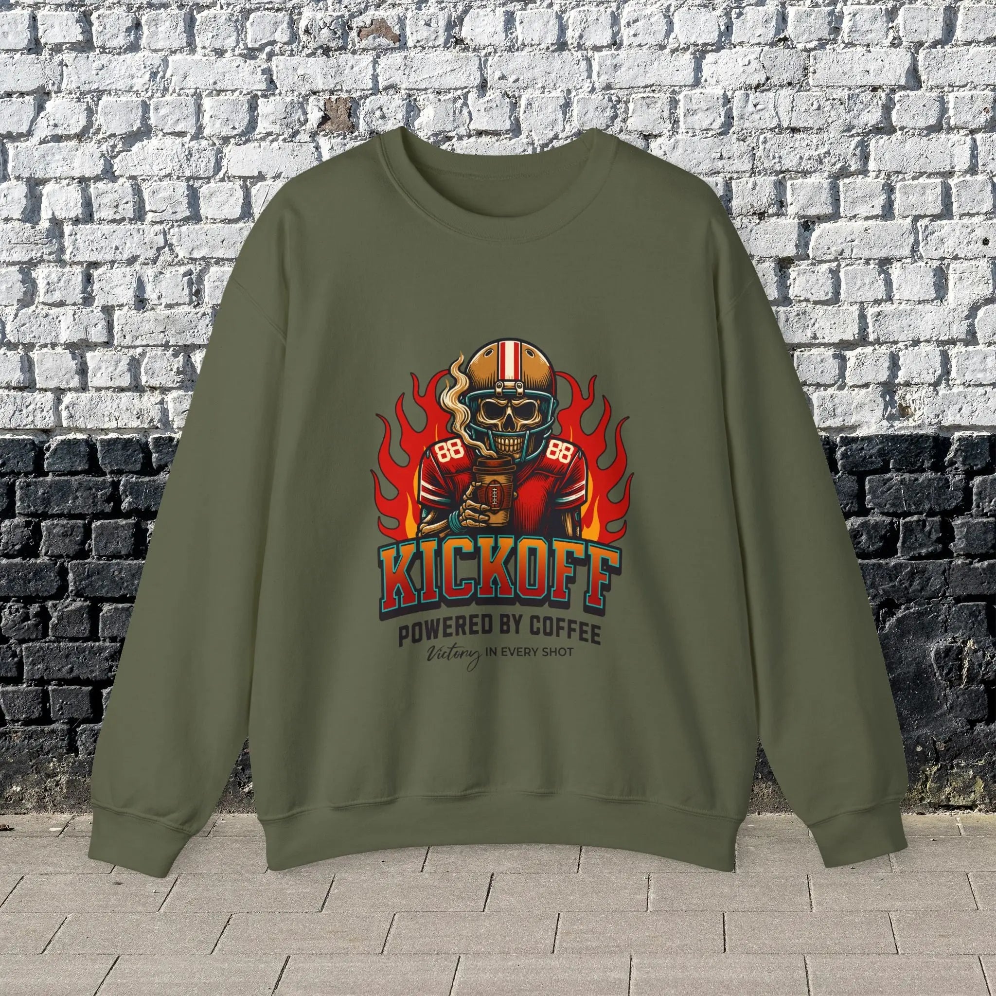 Kickoff Coffee Sweatshirt - Football themed coffee sweatshirt perfect for fall season Printify