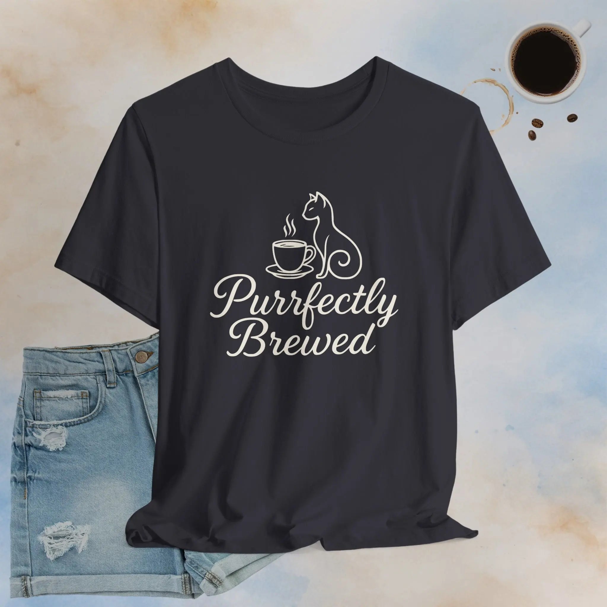 Purrfectly Brewed Cat Coffee Tee Printify