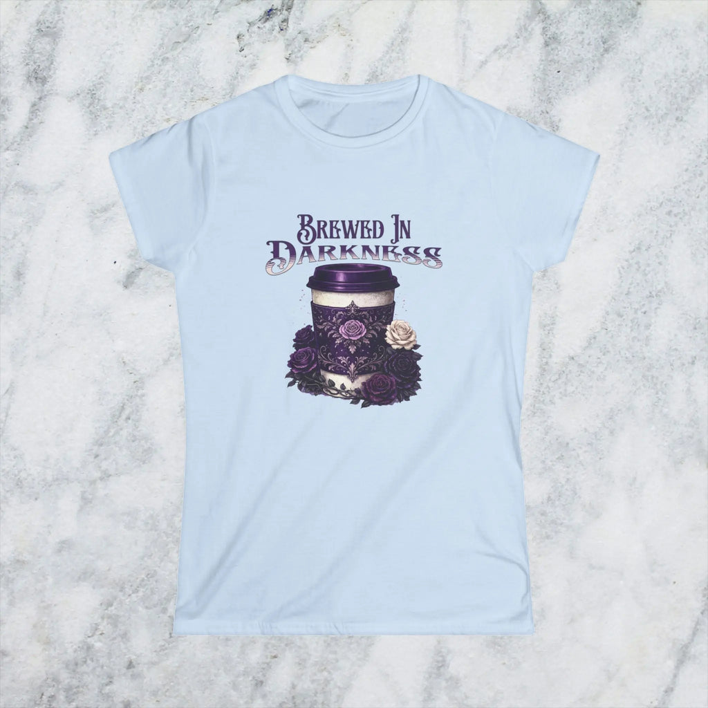 Brewed In Darkness Tee — Gothic Coffee Cup Floral Design Printify