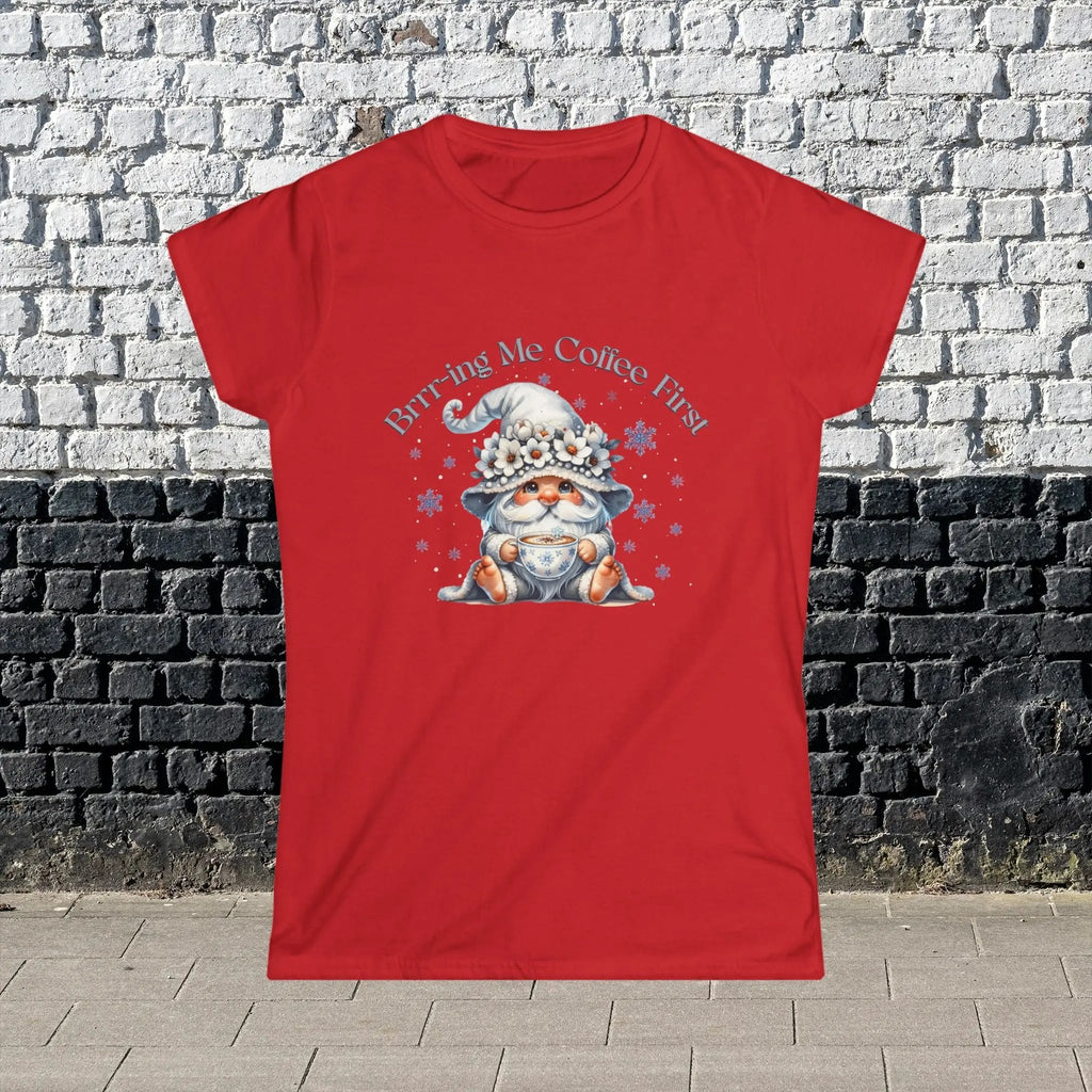 Brr-ing Me Coffee First T-Shirt - Cute Gnome Winter Design Printify