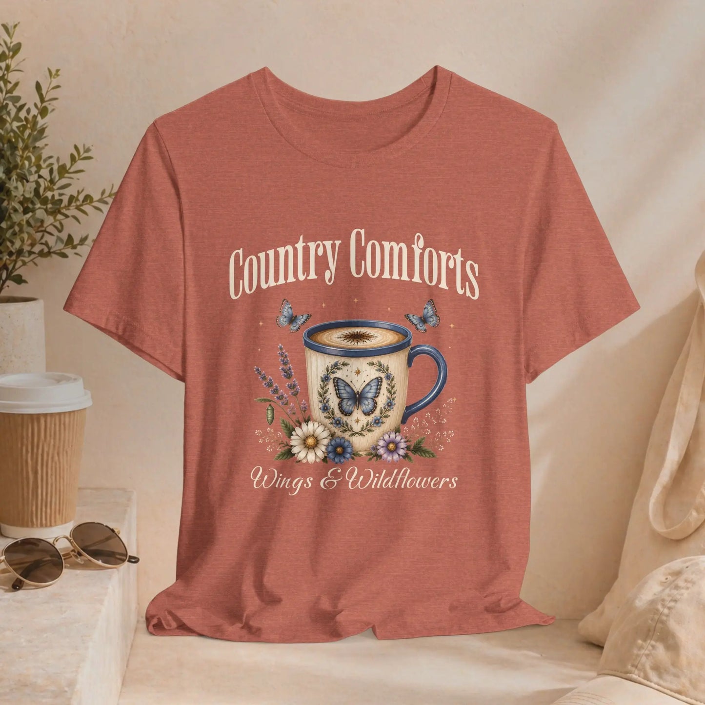 Country Comforts Tee — 'Wings & Wildflowers' Coffee Mug Butterfly Graphic Printify