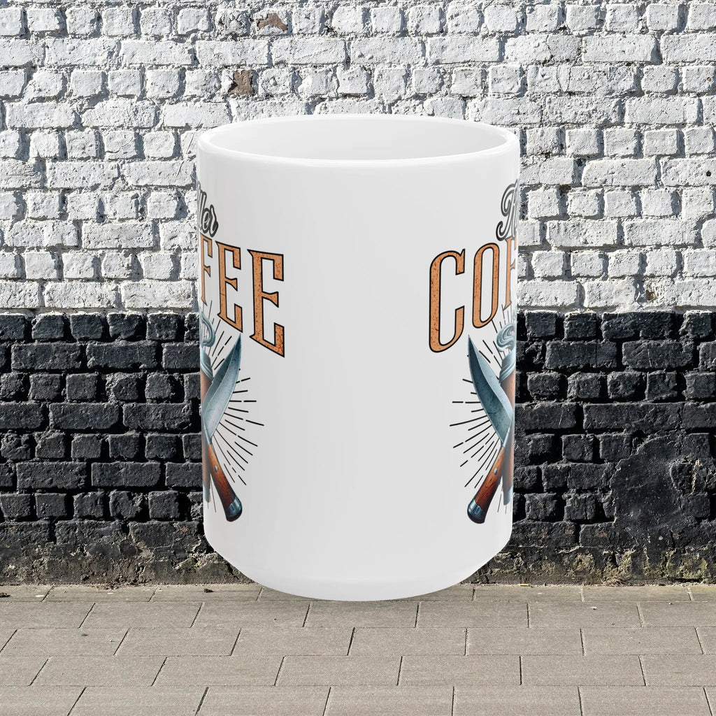 Killer Coffee Mug — 'Killer Coffee' Coffee Cup with Crossed Knives (15oz) Printify