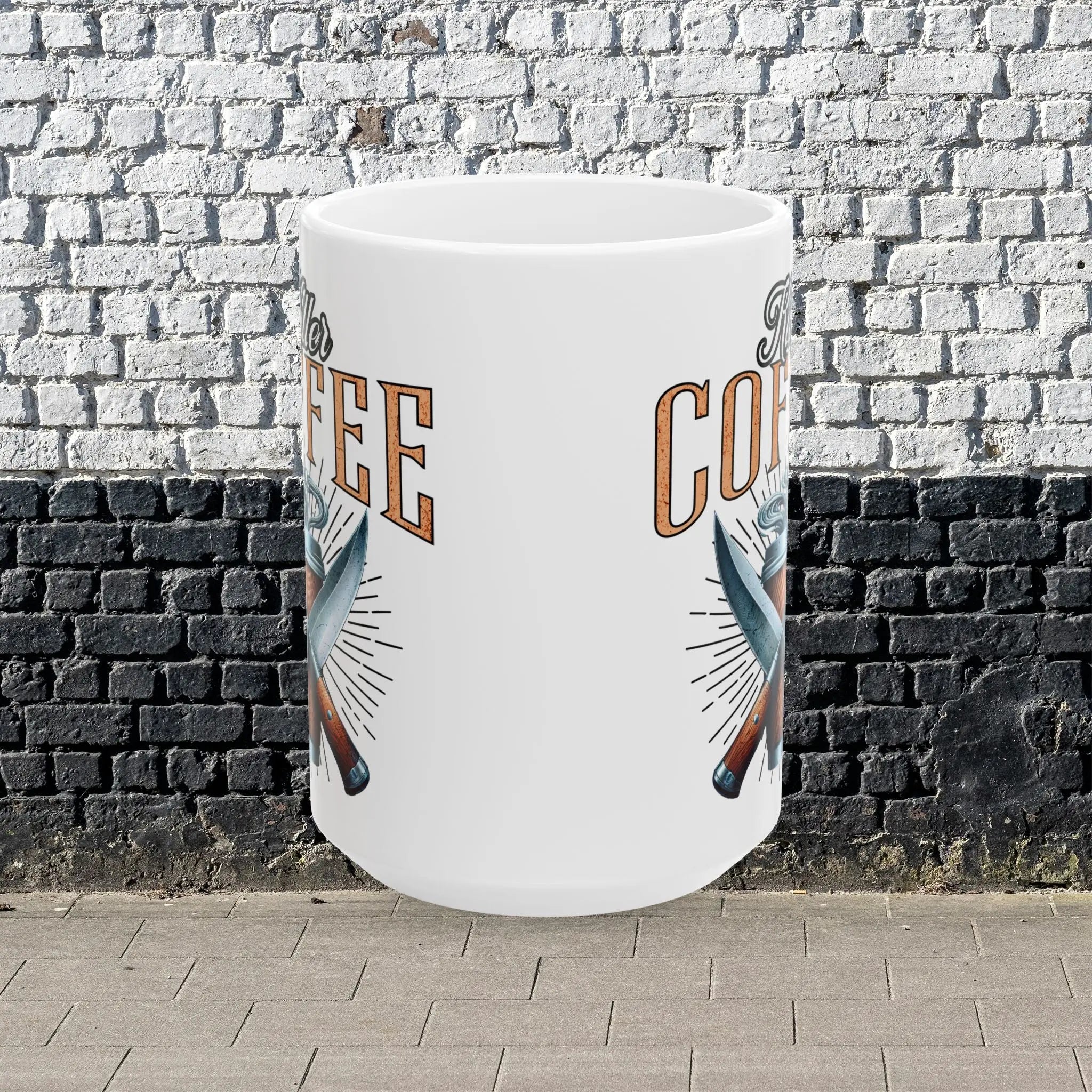 Killer Coffee Mug — 'Killer Coffee' Coffee Cup with Crossed Knives (15oz) Printify