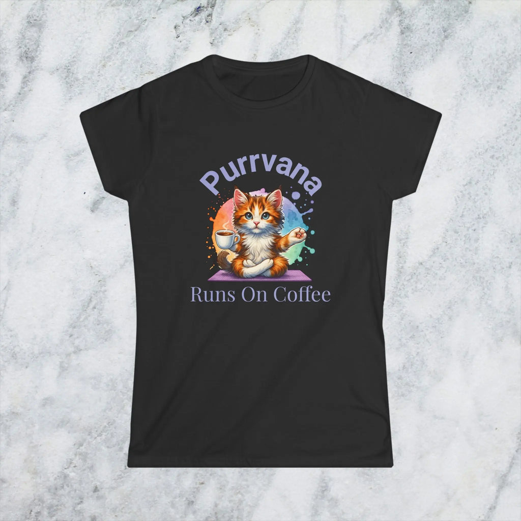 Purrvana Cat Yoga Coffee Shirt – Funny Cat Lover Gift for Coffee Addicts Printify