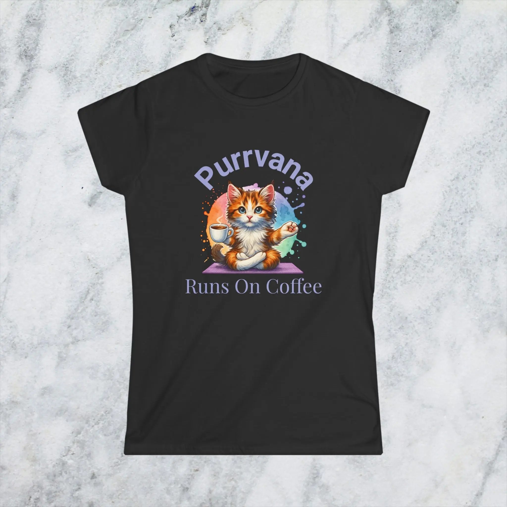 Purrvana Cat Yoga Coffee Shirt – Funny Cat Lover Gift for Coffee Addicts Printify