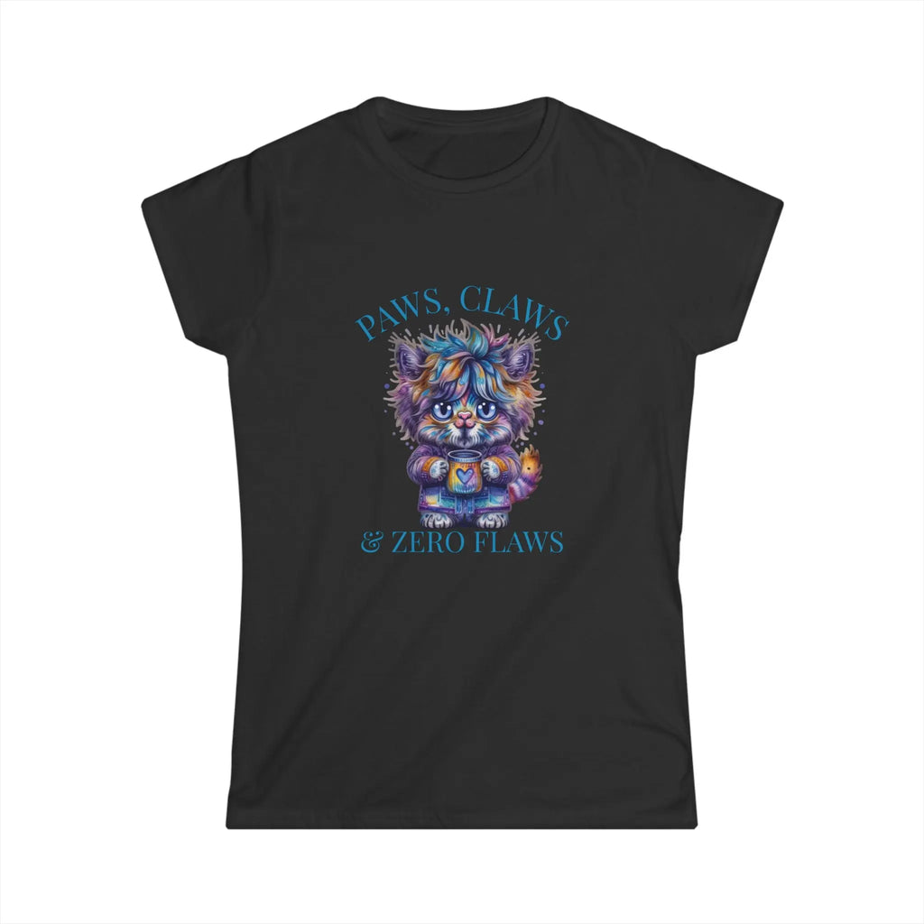 Fluffy Cat Coffee T-Shirt – Paws, Claws, and Zero Flaws Colorful Cat Tee Printify