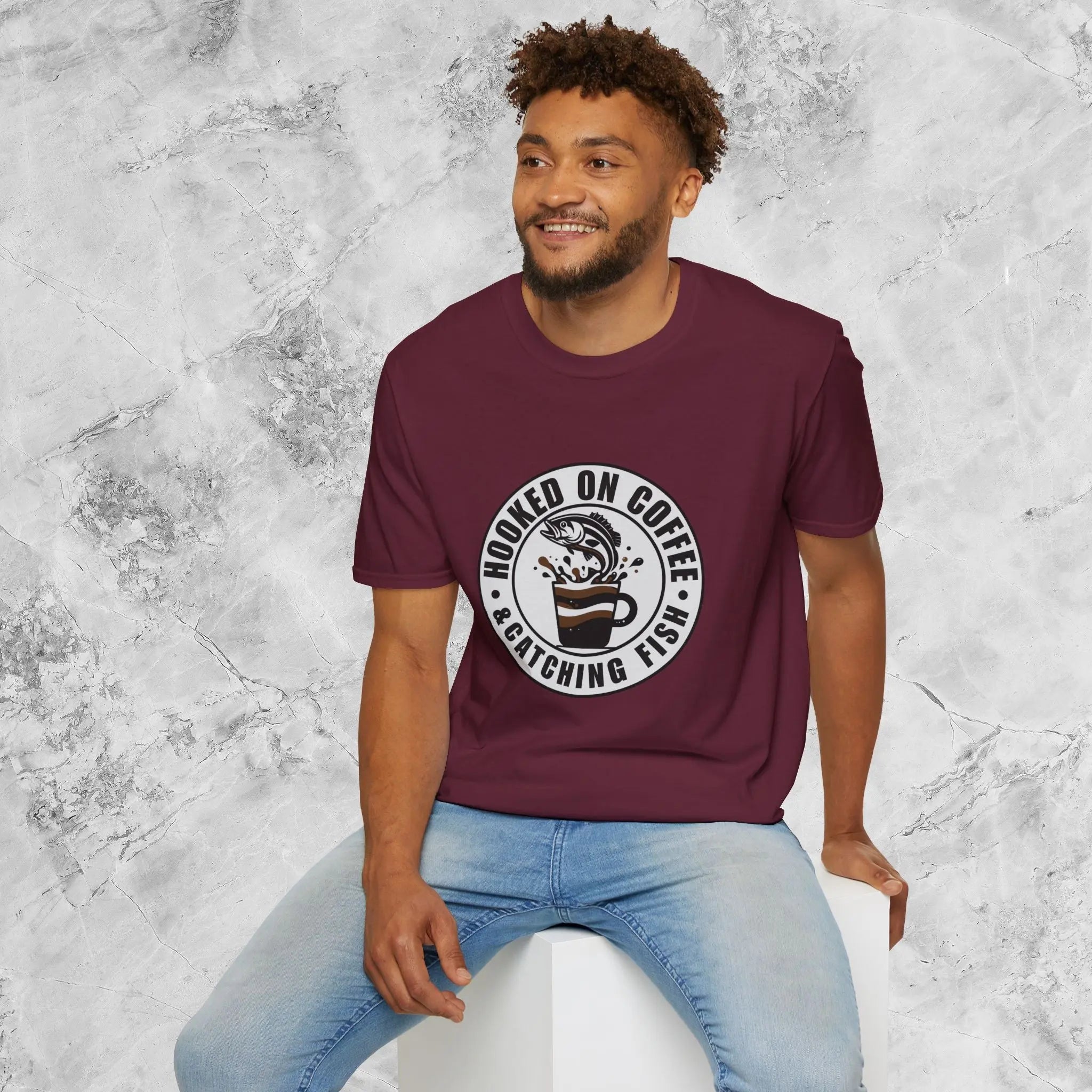 Catching Fish T‑Shirt – Fishing & Coffee Lover Tee Printify
