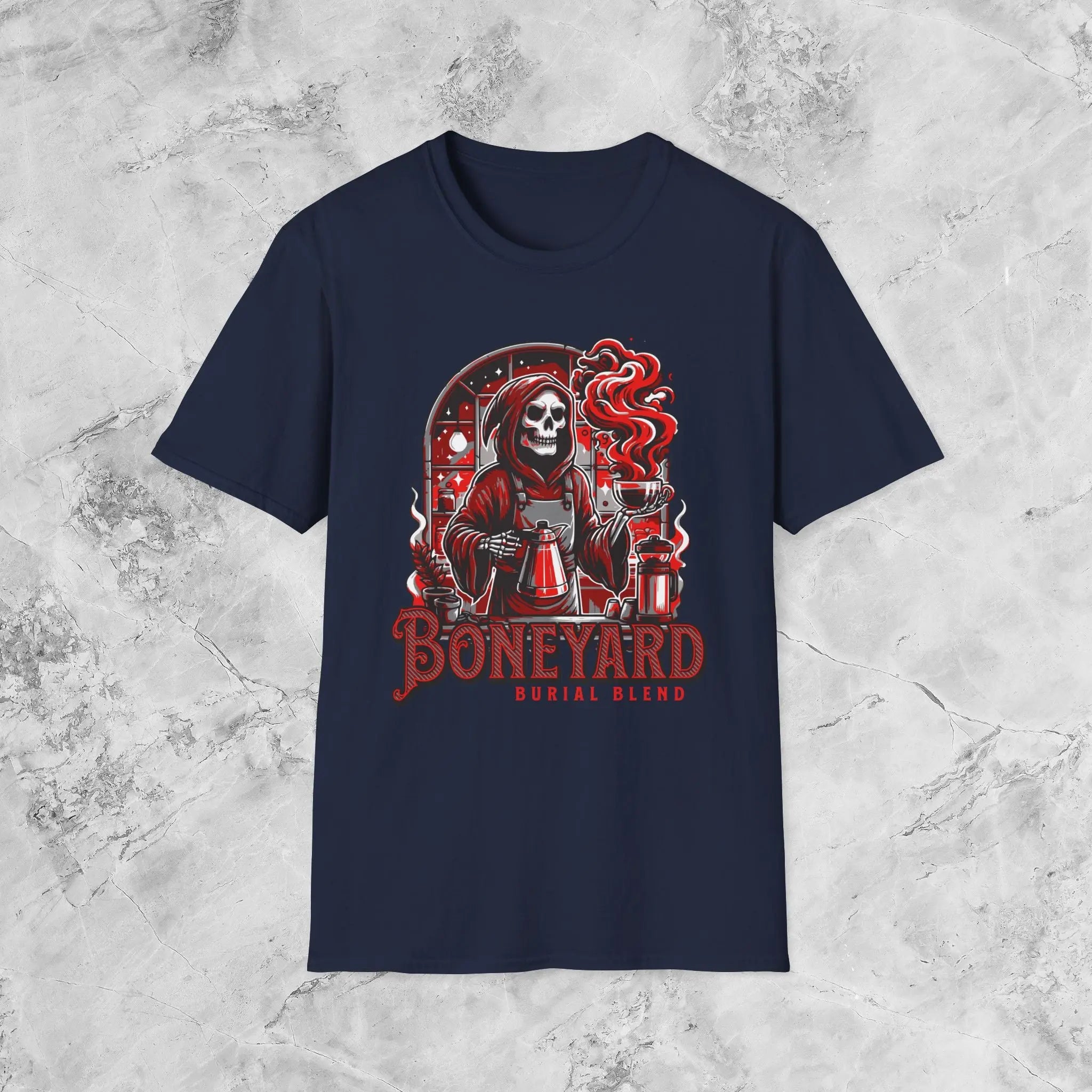 Boneyard Burial Blend T-Shirt — Skeleton Scientist Brewing Coffee Graphic Tee - Boldly Bitter Company