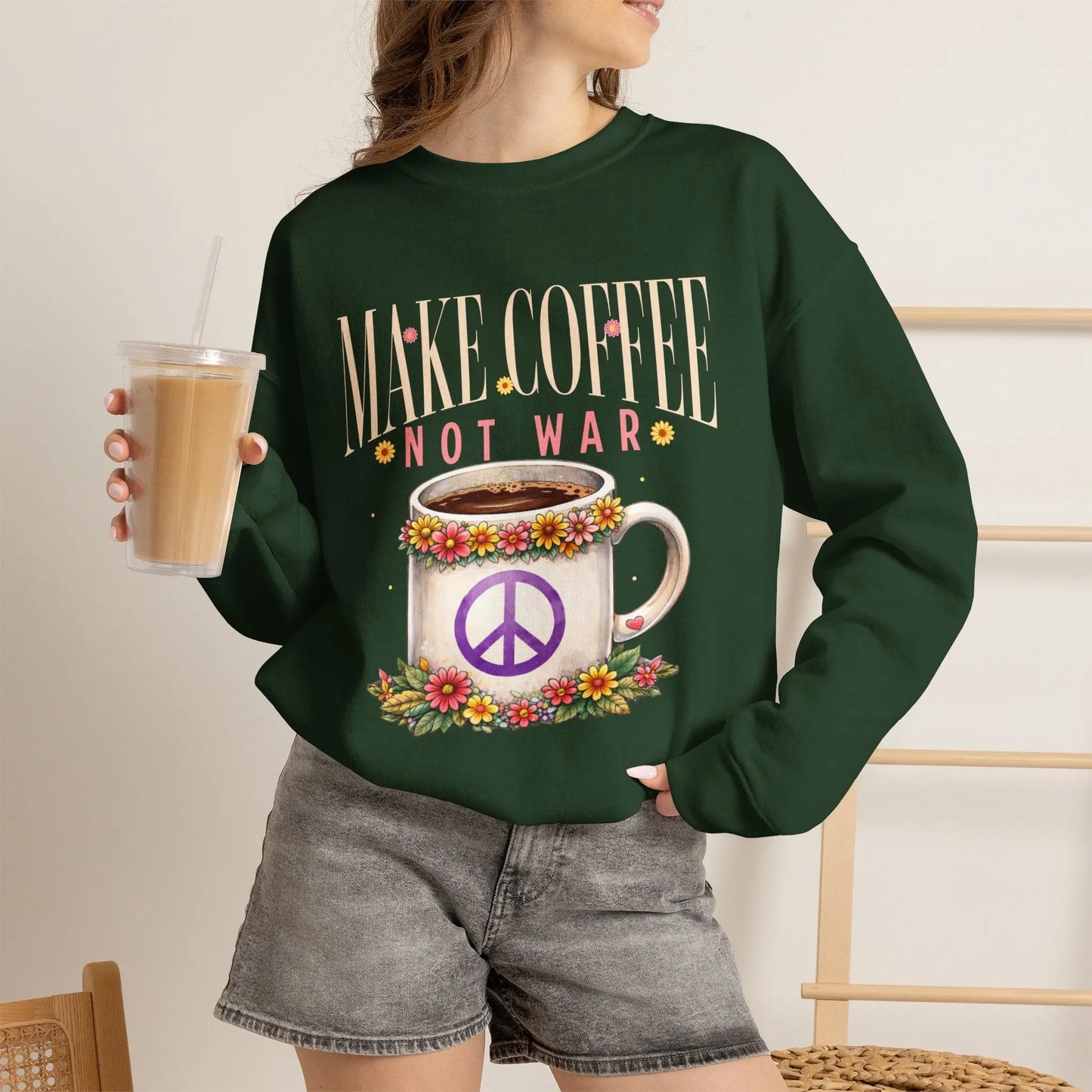 Make Coffee Not War Sweatshirt Printify