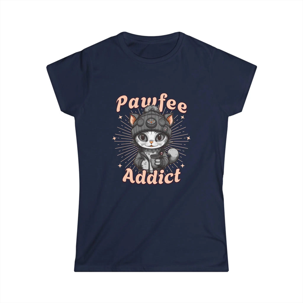 Pawfee Addict Tshirt- Cute Cat and Coffee T-Shirt Printify