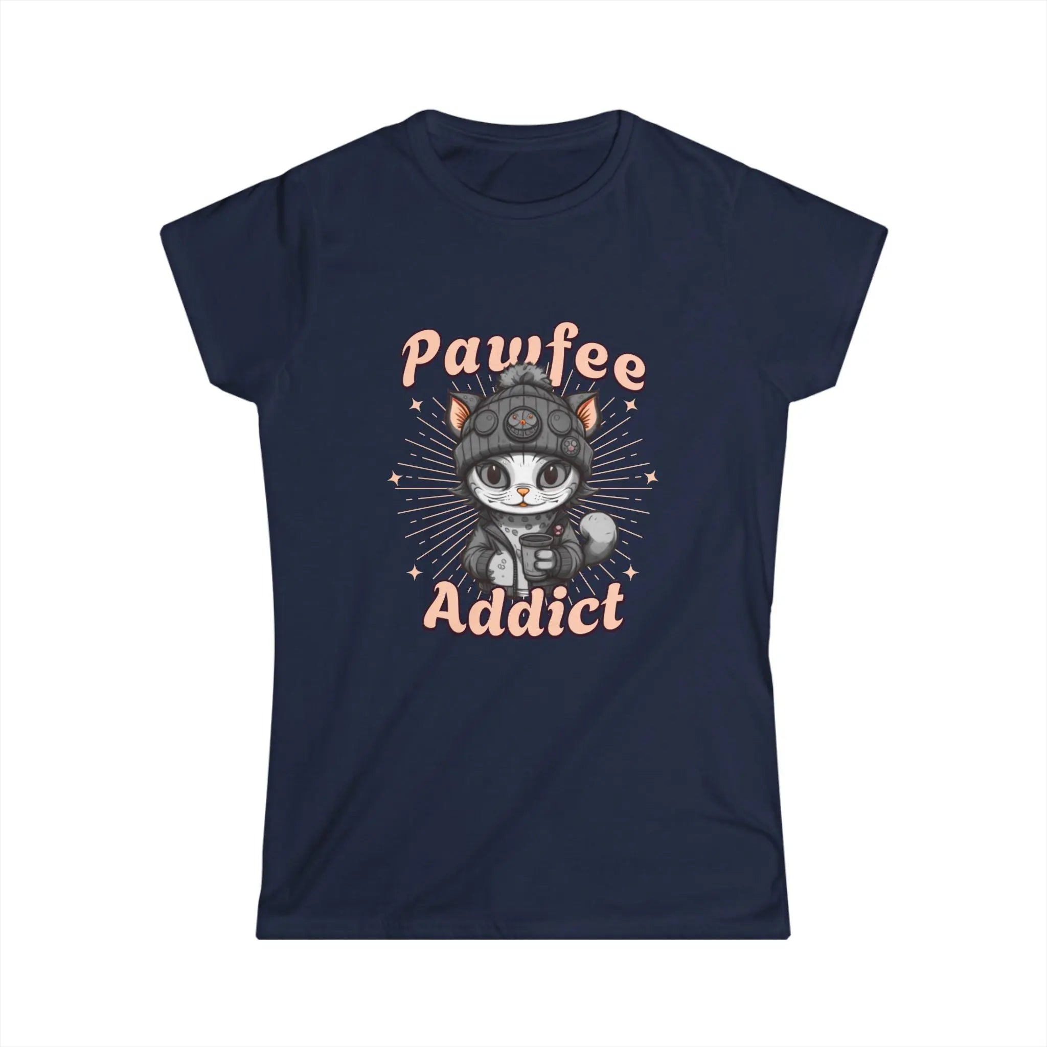 Pawfee Addict Tshirt- Cute Cat and Coffee T-Shirt Printify