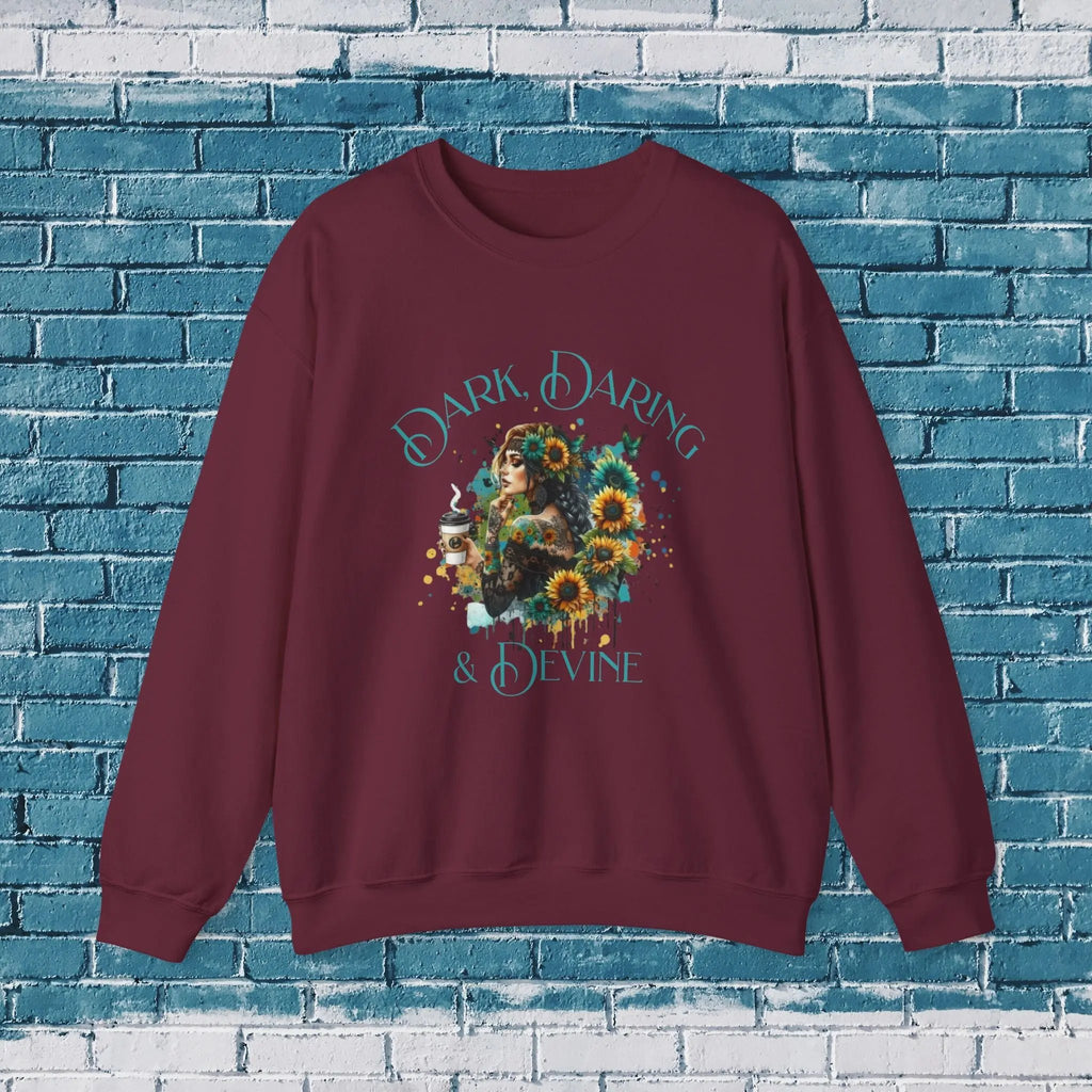 Divine Sweatshirt - Woman Sunflower Coffee Design, Cozy Casual Wear, Thoughtful Gift, Autumn Style, Floral Design - Boldly Bitter Company