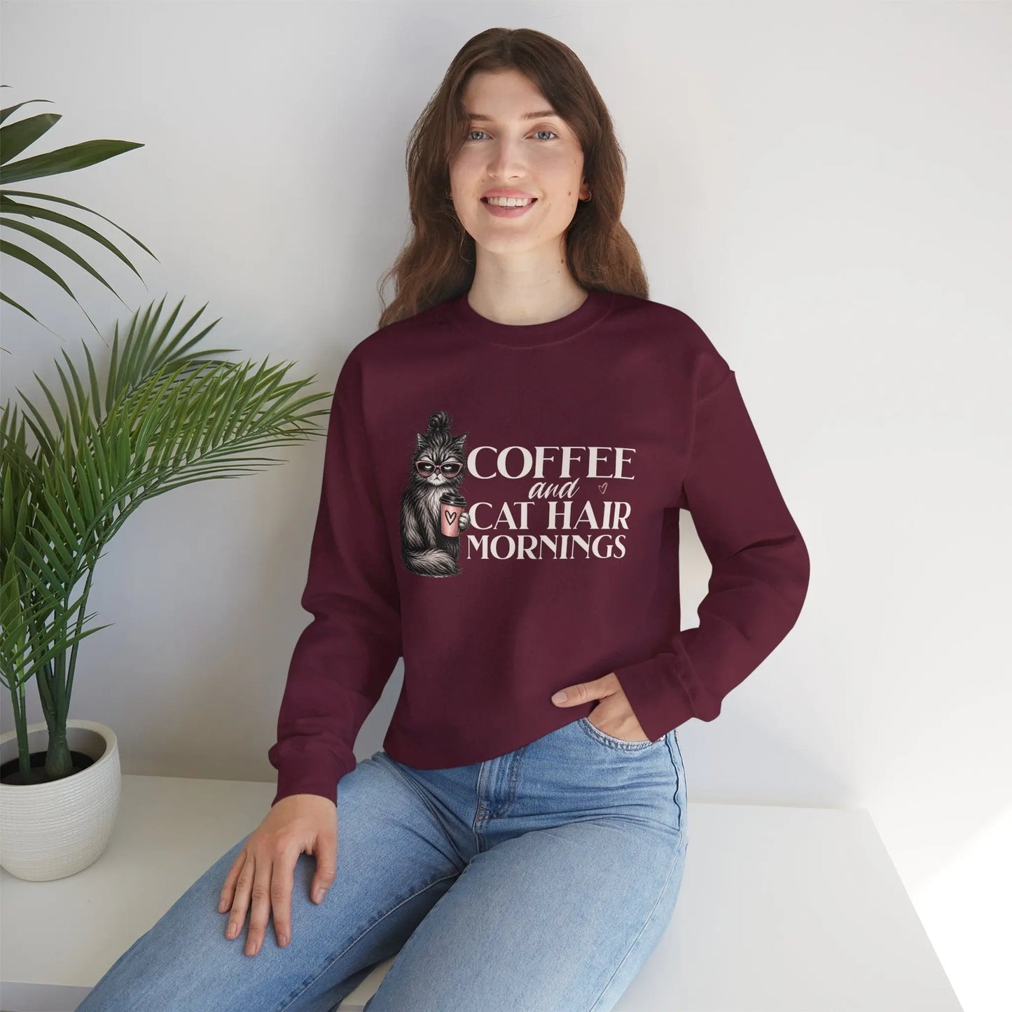 Coffee & Cat Hair Mornings Sweatshirt Printify