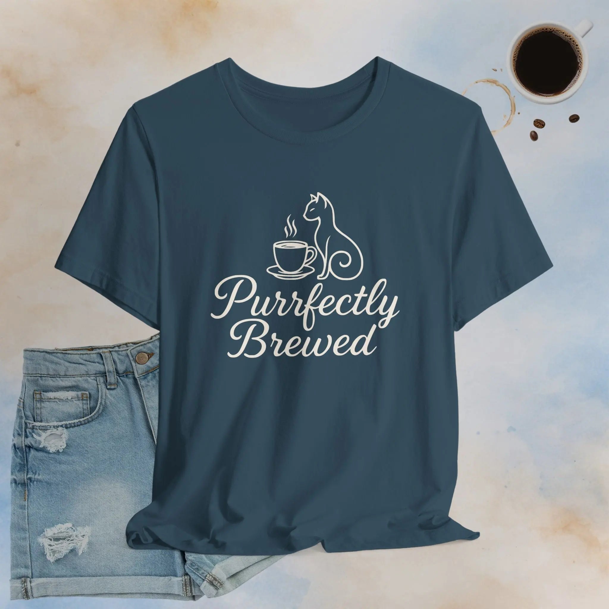 Purrfectly Brewed Cat Coffee Tee Printify