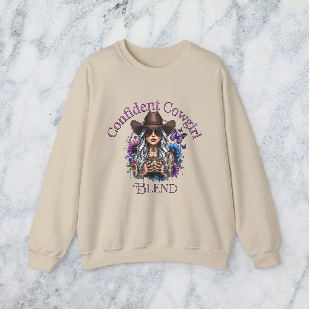 Confident Cowgirl Sweatshirt — Floral Western Coffee Blend Graphic Shirt Printify