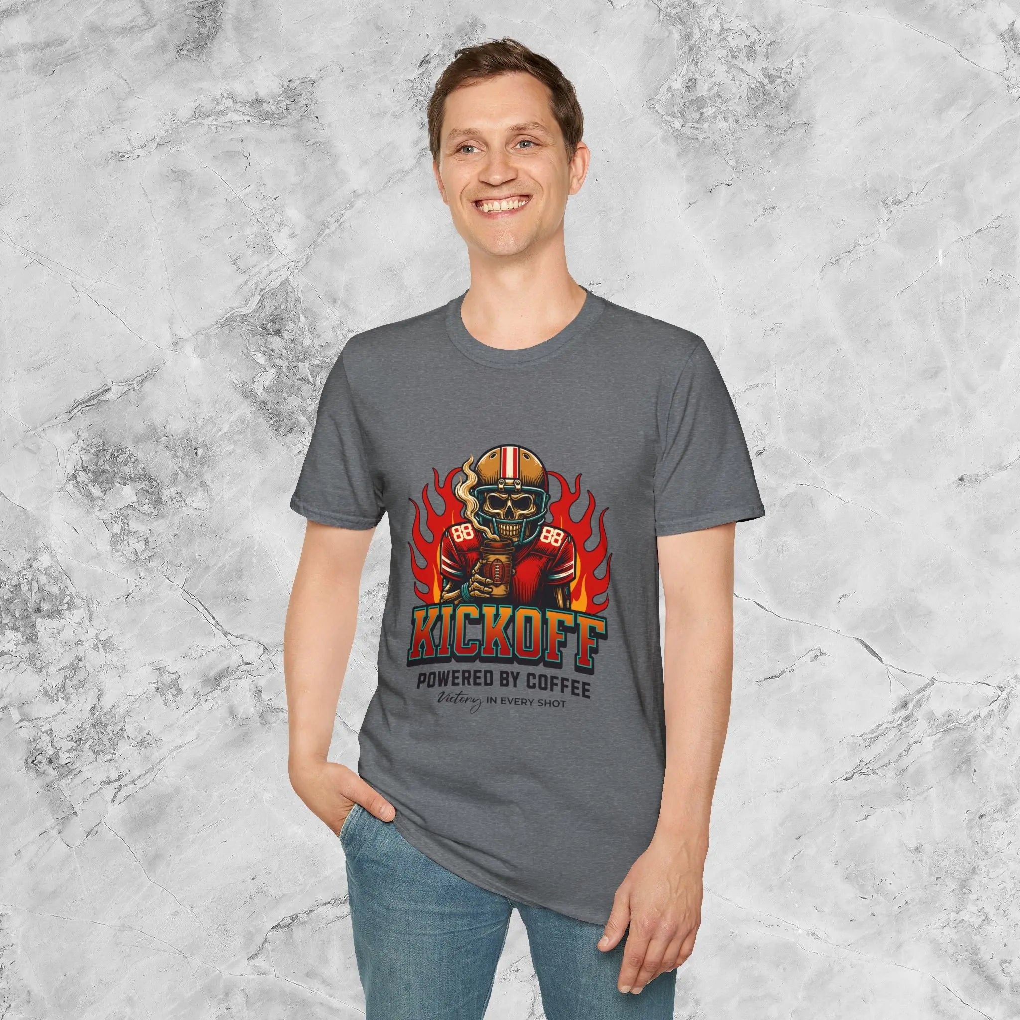 Kickoff Powered by Coffee T-Shirt Printify