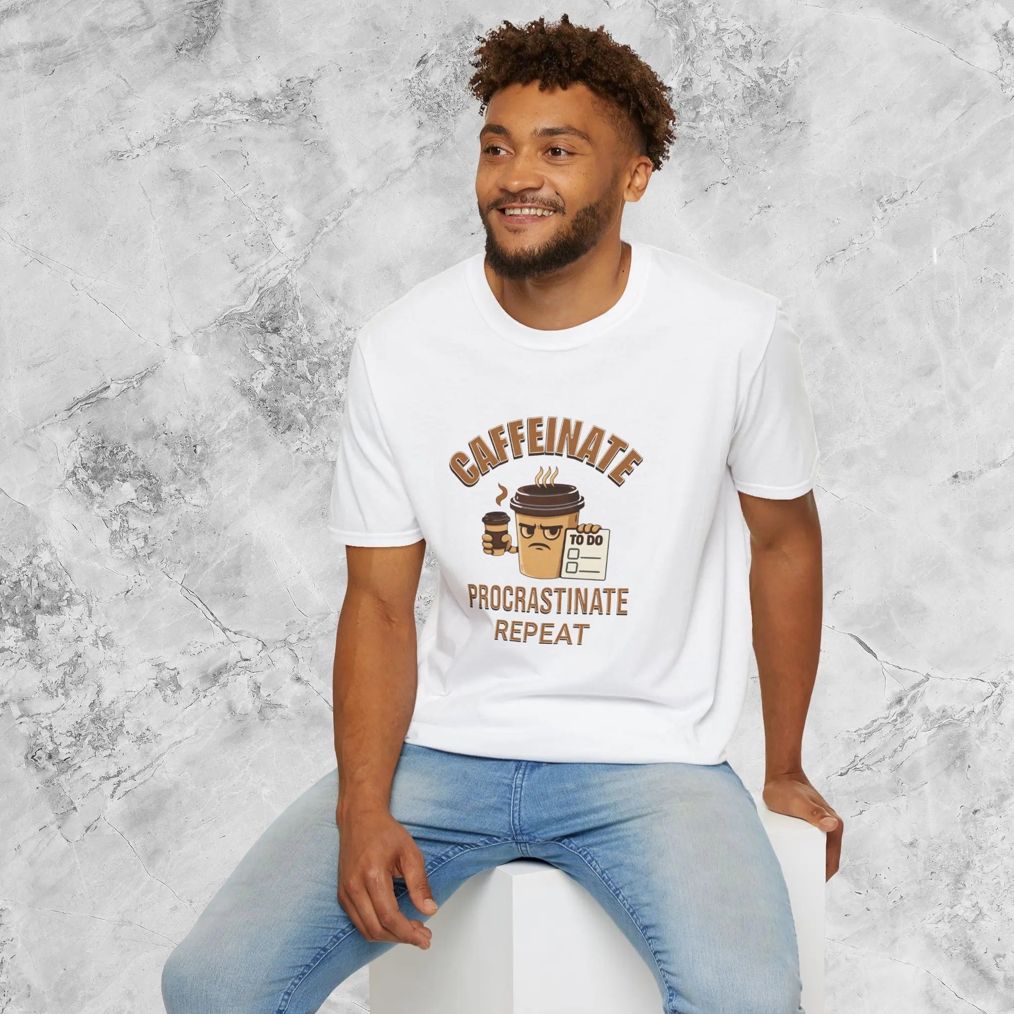 Caffeinate Procrastinate Repeat T-Shirt — Funny Coffee Lover Tee - Boldly Bitter Company
