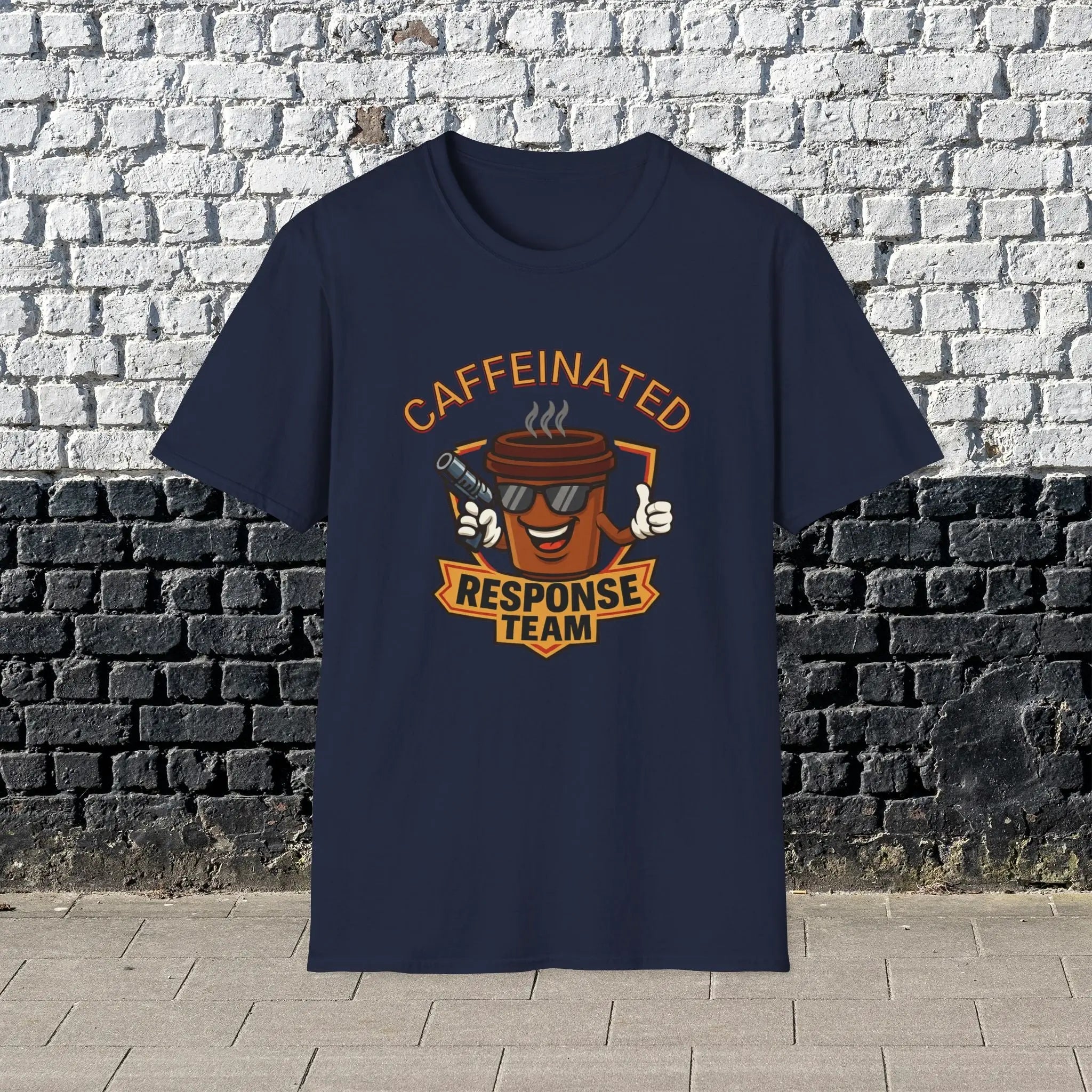 Caffeinated Response Team T-Shirt - funny coffee cup with tazer tee Printify