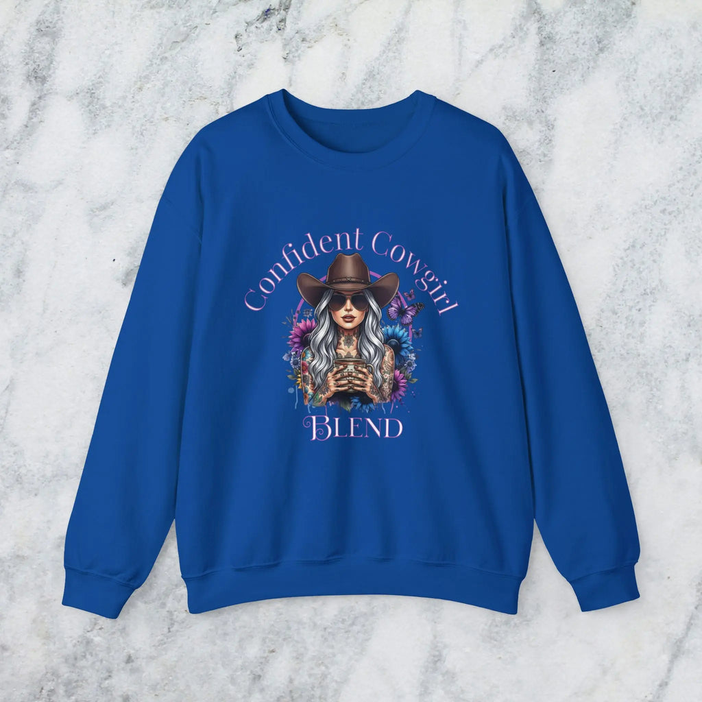 Confident Cowgirl Sweatshirt — Floral Western Coffee Blend Graphic Shirt Printify