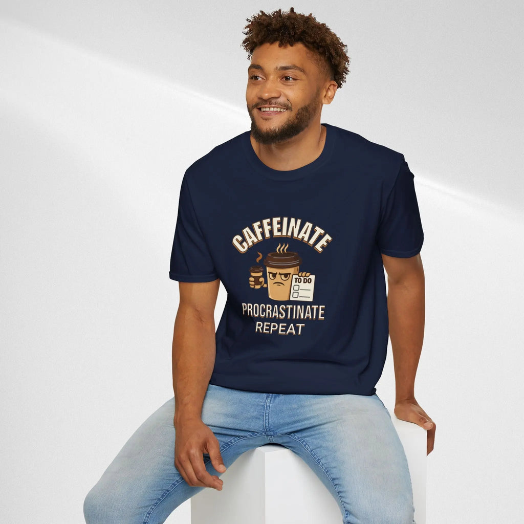 Caffeinate Procrastinate Repeat T-Shirt — Funny Coffee Lover Tee Printify